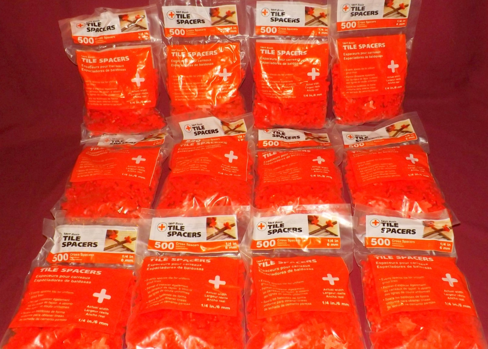 LOT OF 10 Tavy Basix Tile Spacers 1/4in 6mm 500 Cross Pcs Orange Plastic 5000 PC