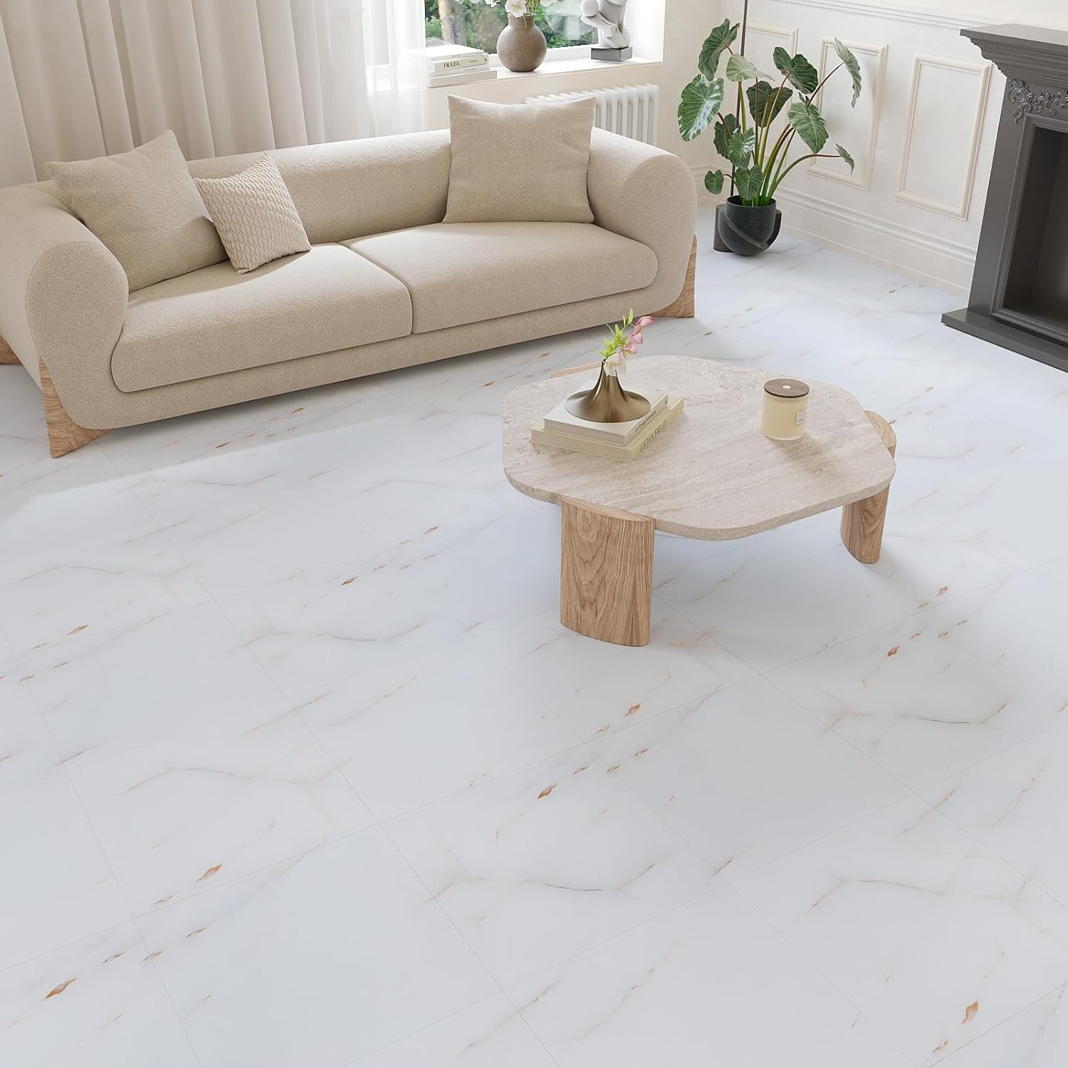 24 Pack Pink & White Marble Peel and Stick Vinyl Floor Tiles 12″x12