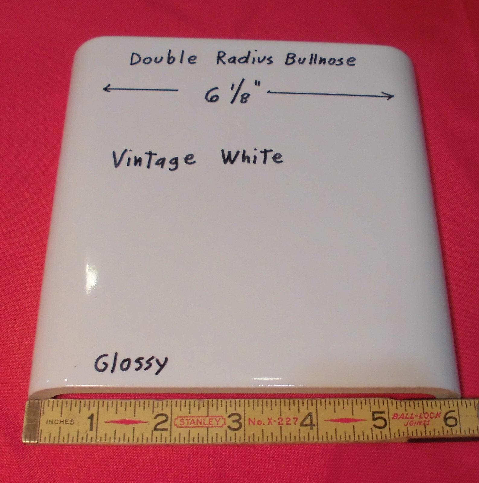 1 pc. Vintage White 6″ x 6″ Double Radius Bullnose Glossy Ceramic Tile, NOS