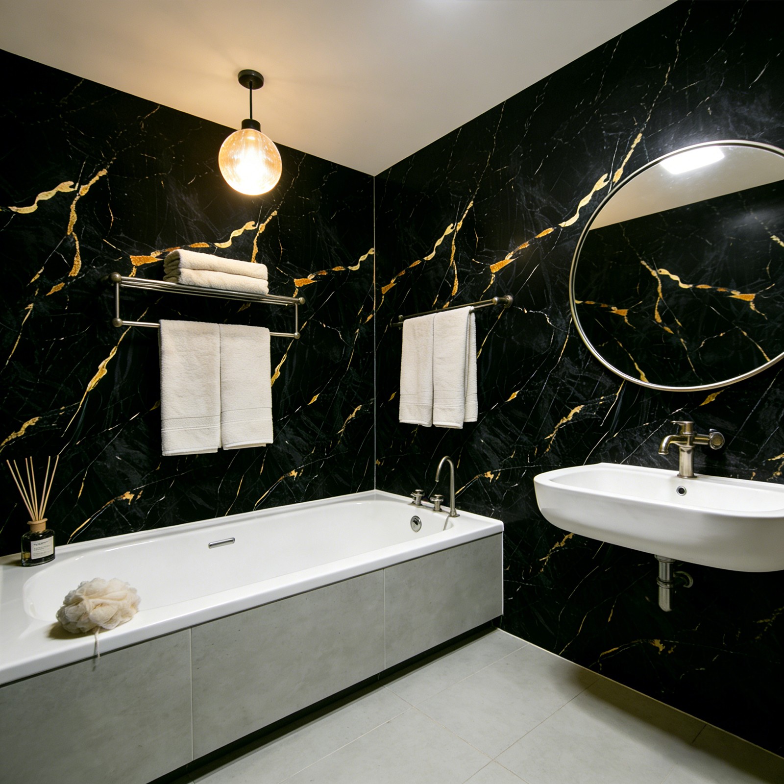 50/100 Pcs Peel & Stick PVC Wall Tiles 12″ Marble Floor Wall Panels Foam Sticker