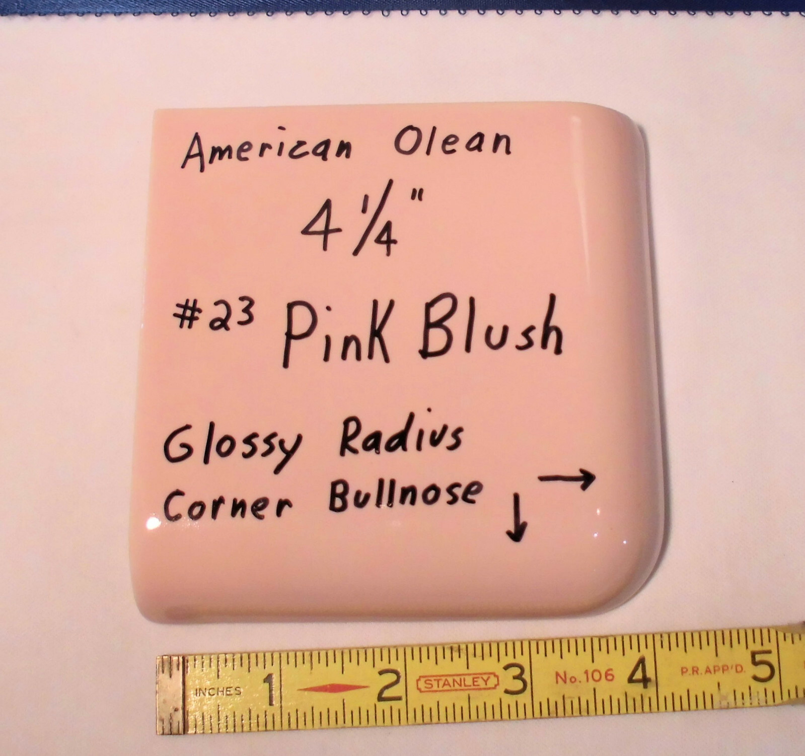 Pink Blush; Glossy Radius Corner Bullnose Ceramic Tile 4-1/4″ by American Olean