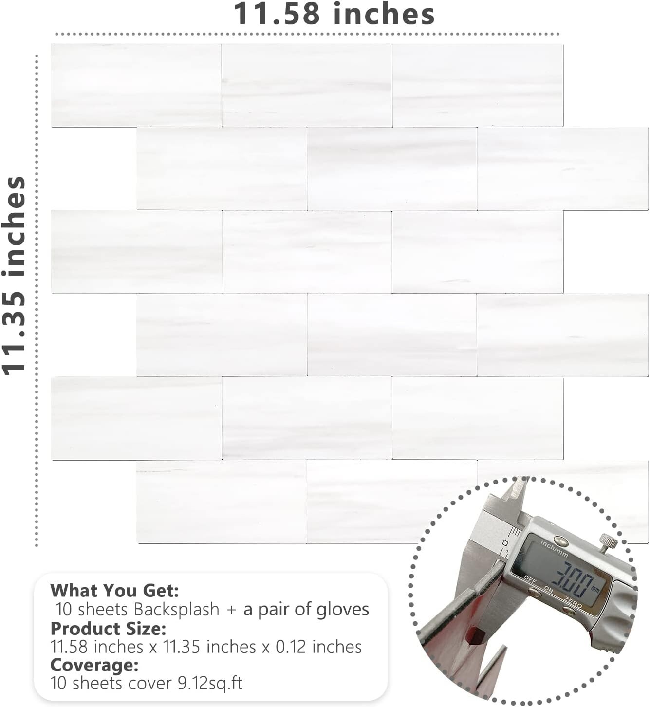 STICKGOO 10-Sheet Subway Tile Peel and Stick Backsplash, Star White Marble Look