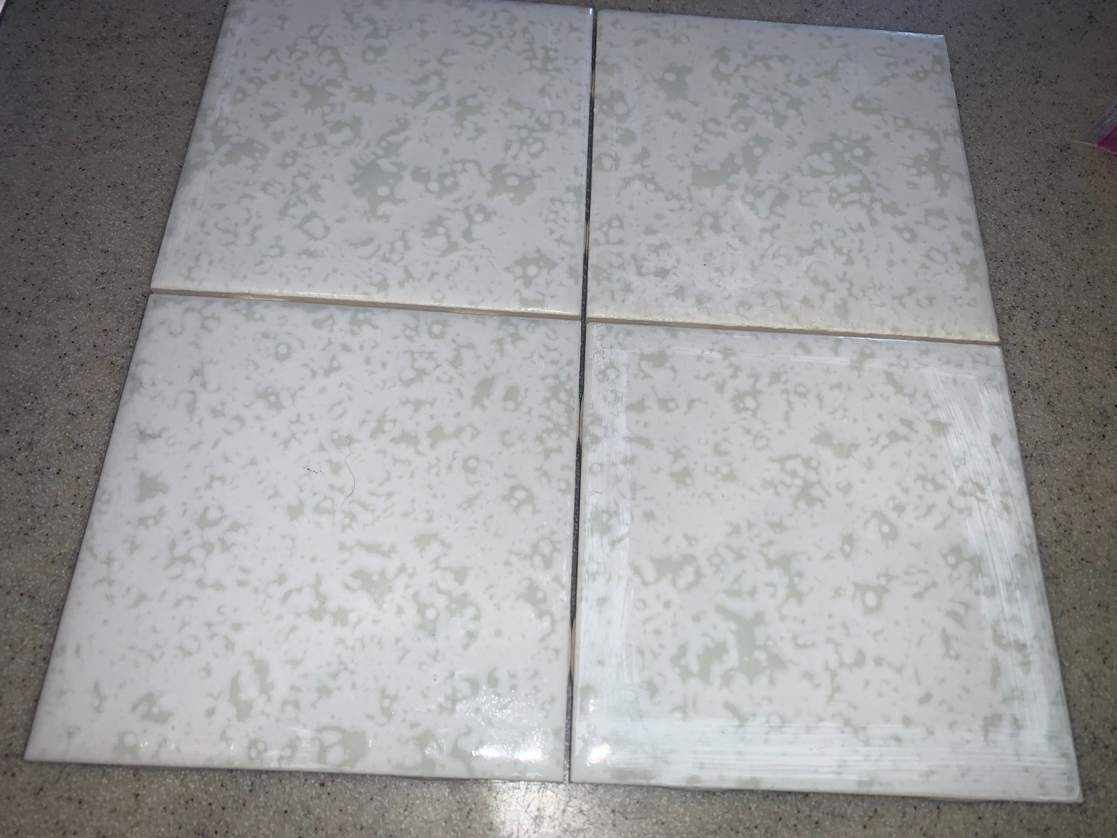 Dal Tile Mayan Pale Green Avocado? on White Bumpy Splatter 4-1/4 x 4-1/4