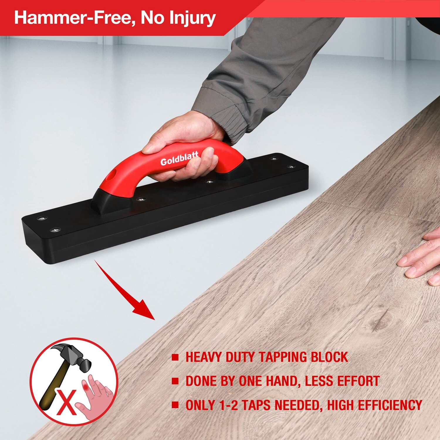 Goldblatt Heavy Duty Tapping Block Hammer-Free Floor Installation Tool 9″ Handle