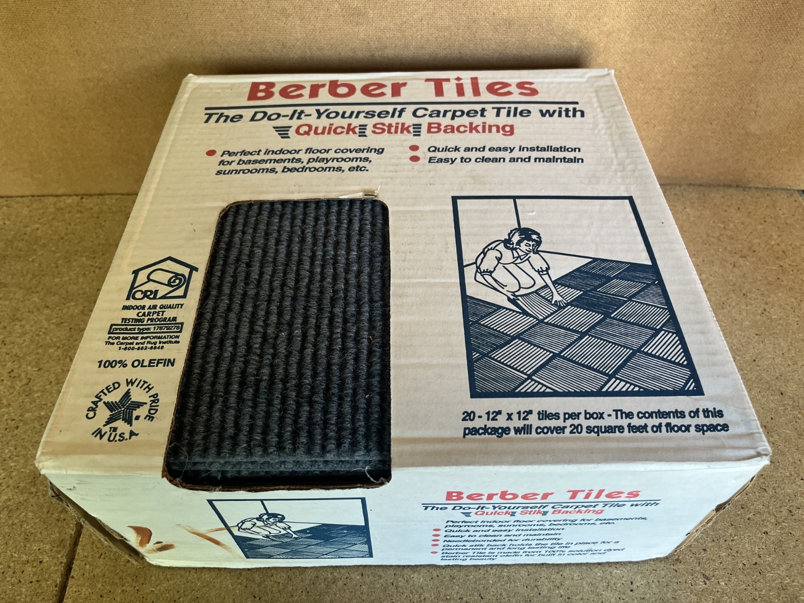 20 PACK 12″ x 12″ Bretlin Quick Stik Berber Carpet Tiles Olefin Ocean Blue