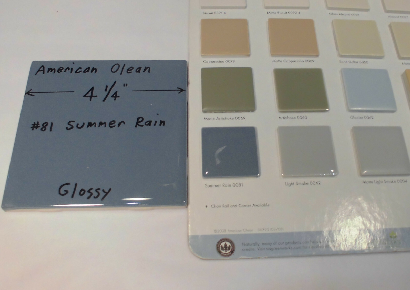 1 pc. Glossy Ceramic Tiles *Blue-Gray * by American Olean 4-1/4″ *Summer Rain*