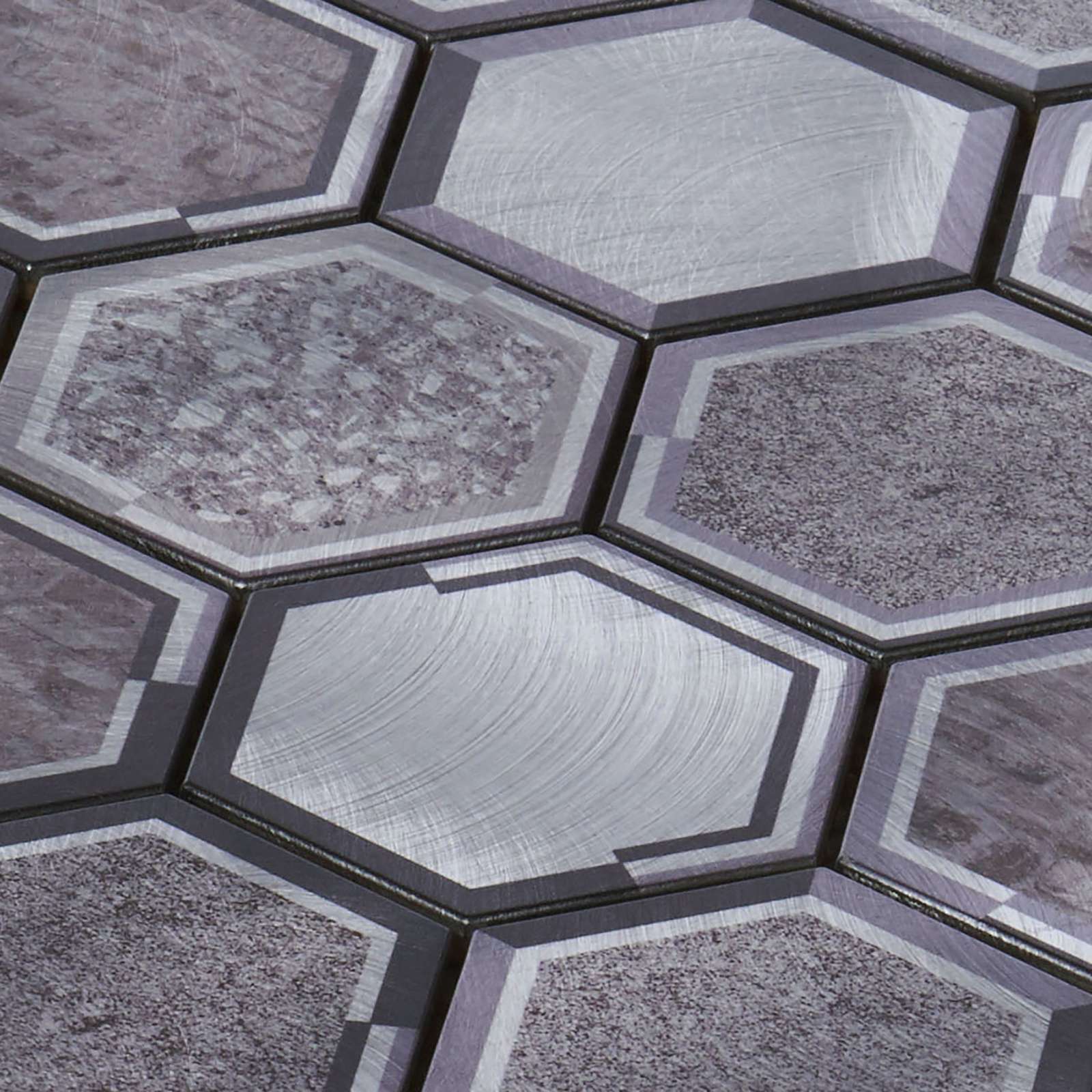 Gray Aluminum Antique Metallic Metal 2.5″ Hexagon Mosaic Tile Kitchen Backsplash