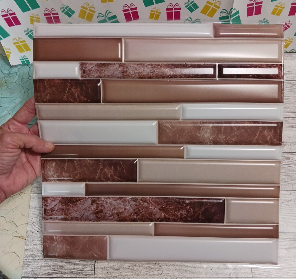 Wall tiles 10 piece dimentional brown beige white pattern 12″ x 12″ adhesive NEW