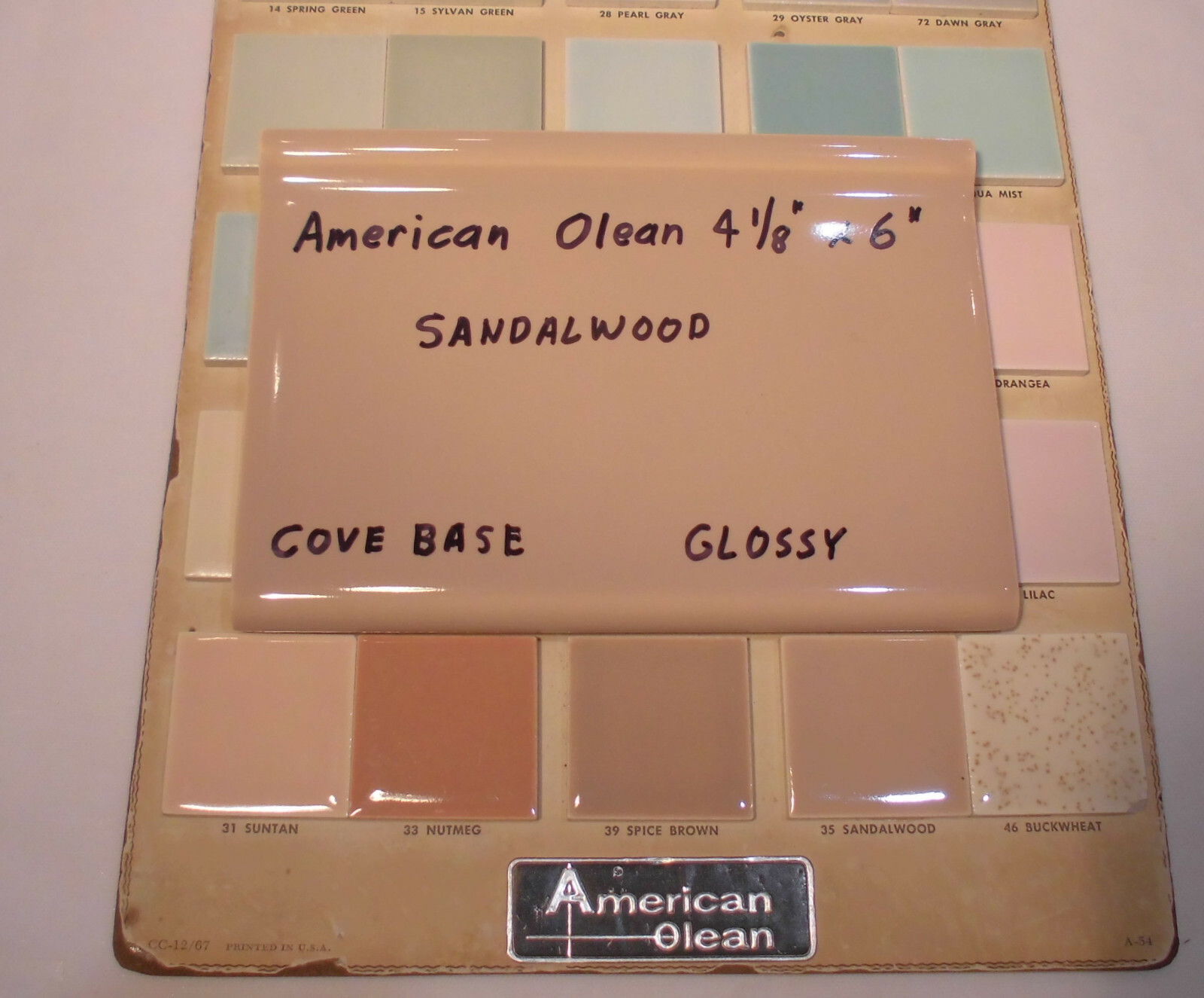 1 pc. *Sandalwood-Brown* Bullnose Top; base/cove Ceramic Tile: 4-1/8″ X 6″ NOS