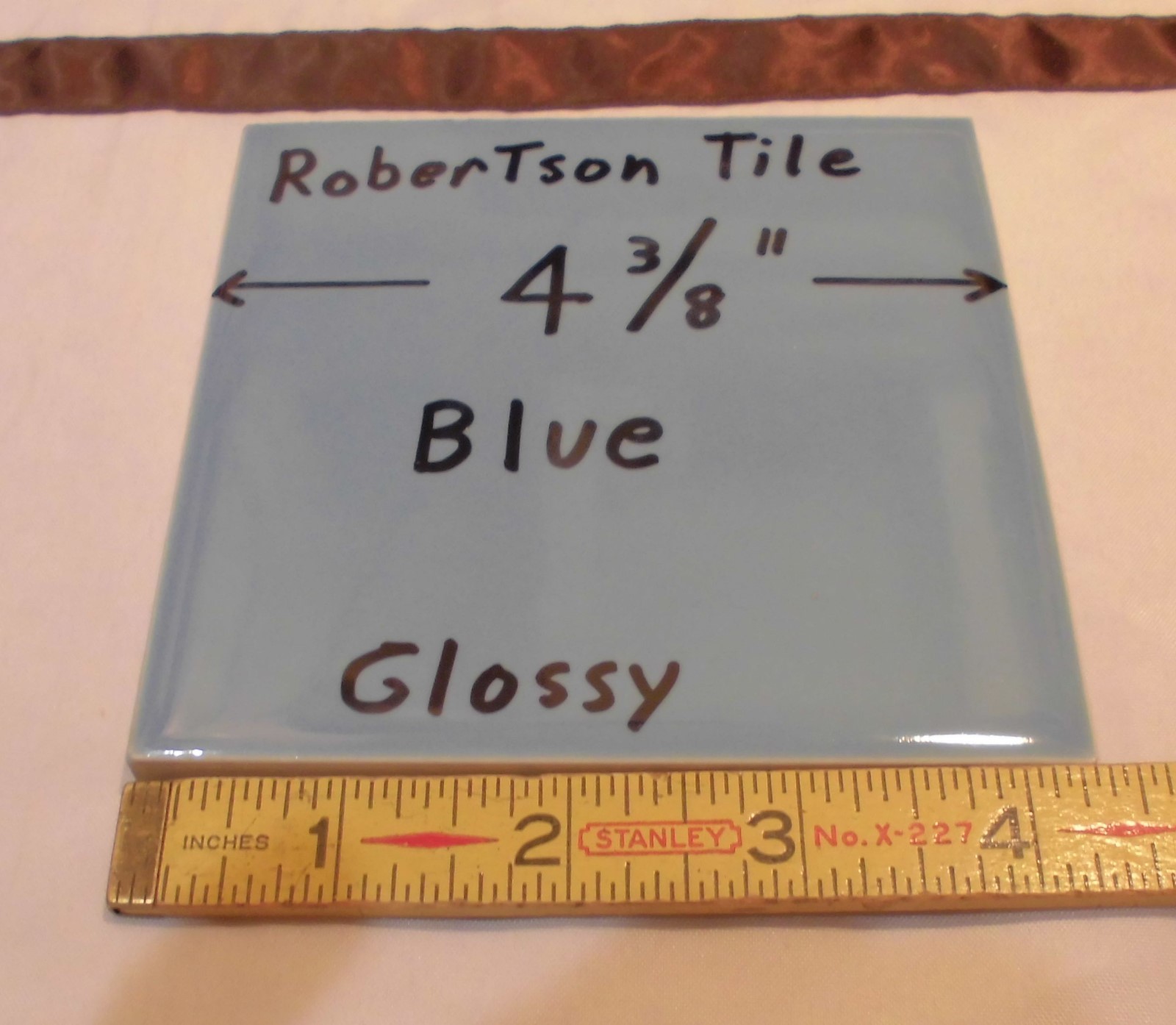1 pc. Vintage Glossy Ceramic Tile *Blue* 4-5/16″ by Robertson Co. touch of gray