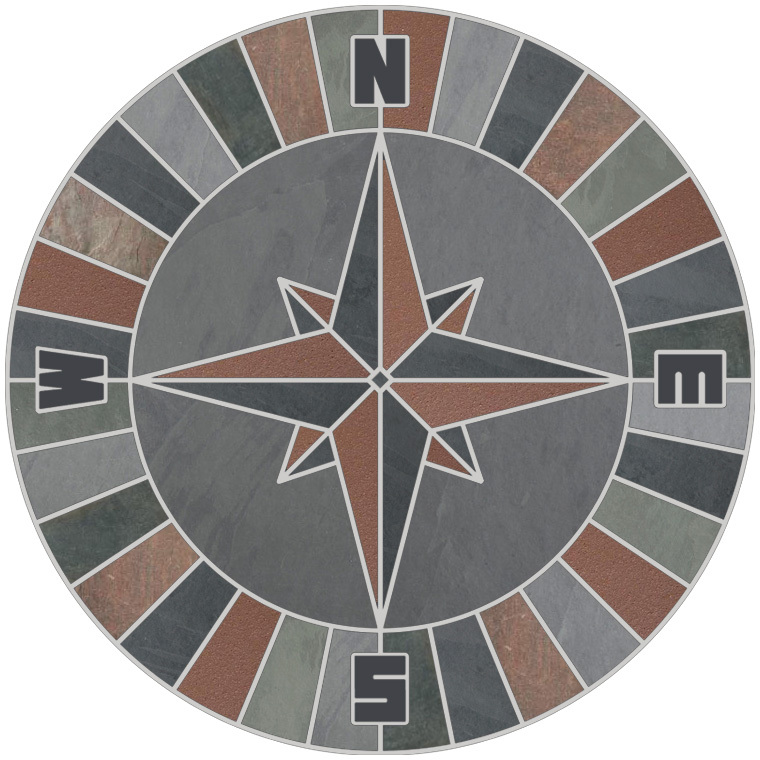 18″ Mosaic Medallion Nautical Compass Slate & Quarry Tile Backsplash or Flooring