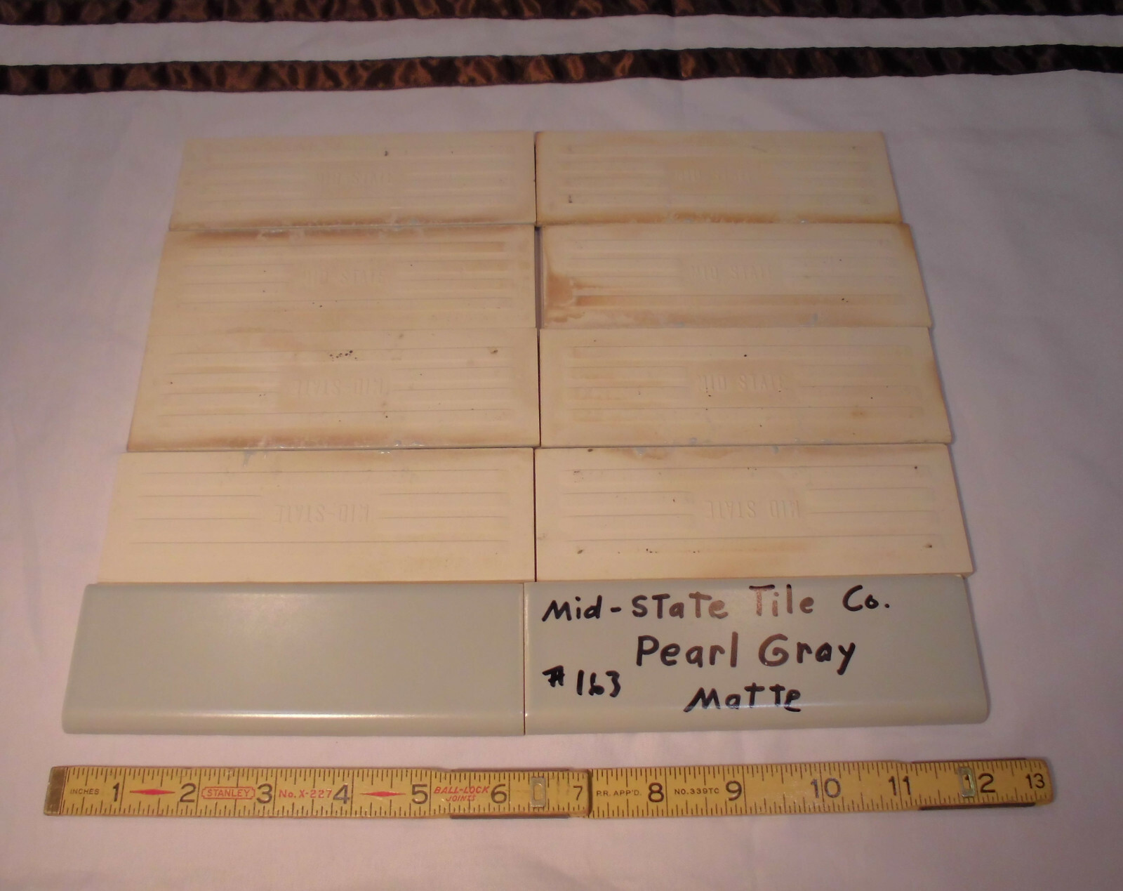 10 pcs. Vintage Matte *Pearl Gray* 2” X 6” Surface-Flat Bullnose Ceramic Tiles