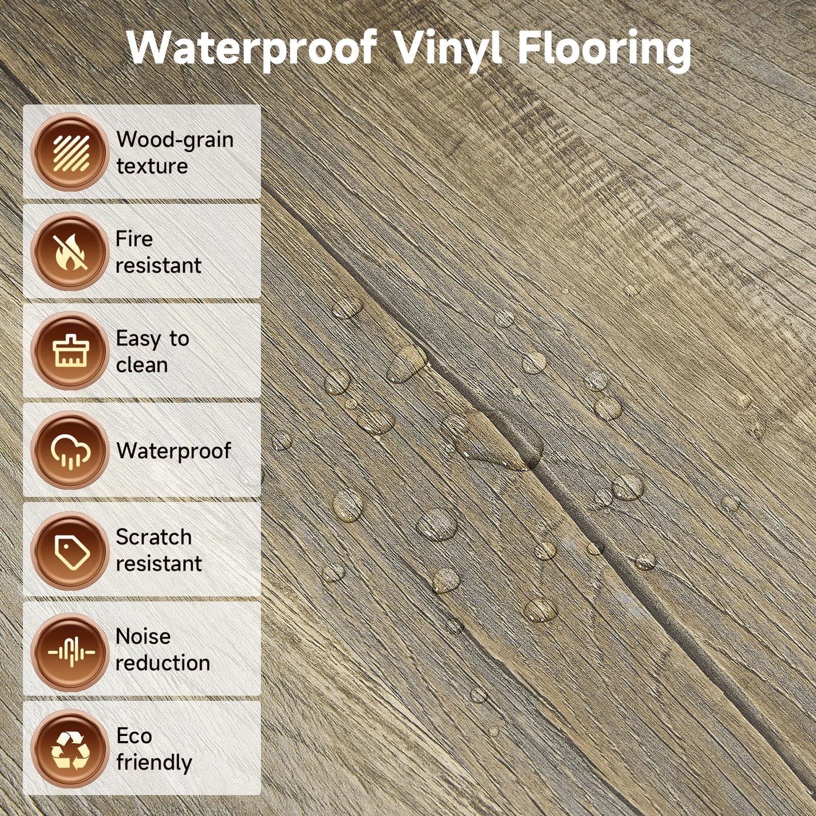 Peel and Stick Vinyl Flooring, 36-Pack 54 Sq.Ft Wood Grain Waterproof Rigid C…