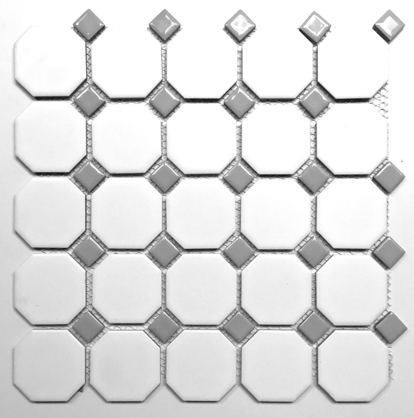 White and Gray Dot Octagon Porcelain Mosaic Floor Wall Backsplash Tile Kitchen