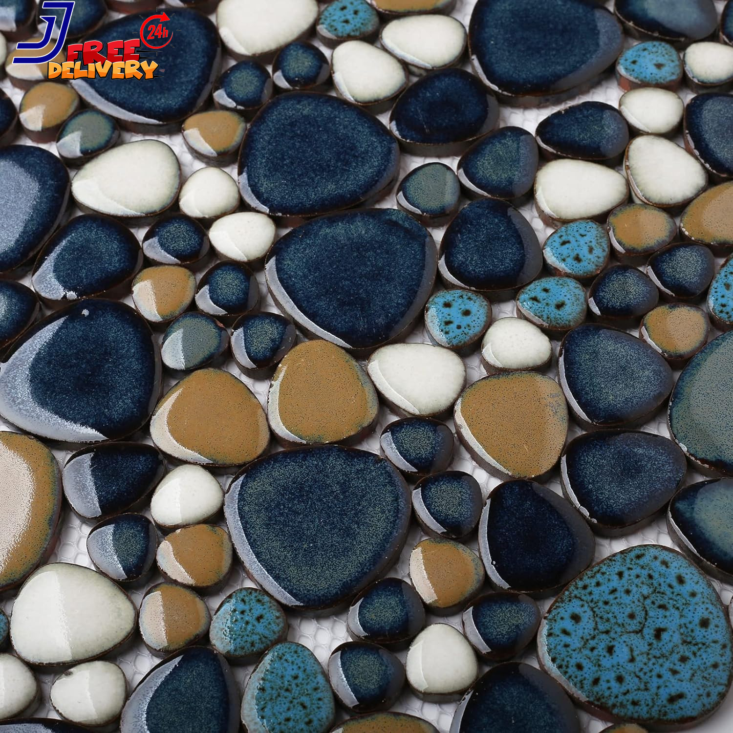 Pebble Tile for Shower Floor Aqua Cobalt Blue Mosaic Backsplash Tiles (5 Sheets)