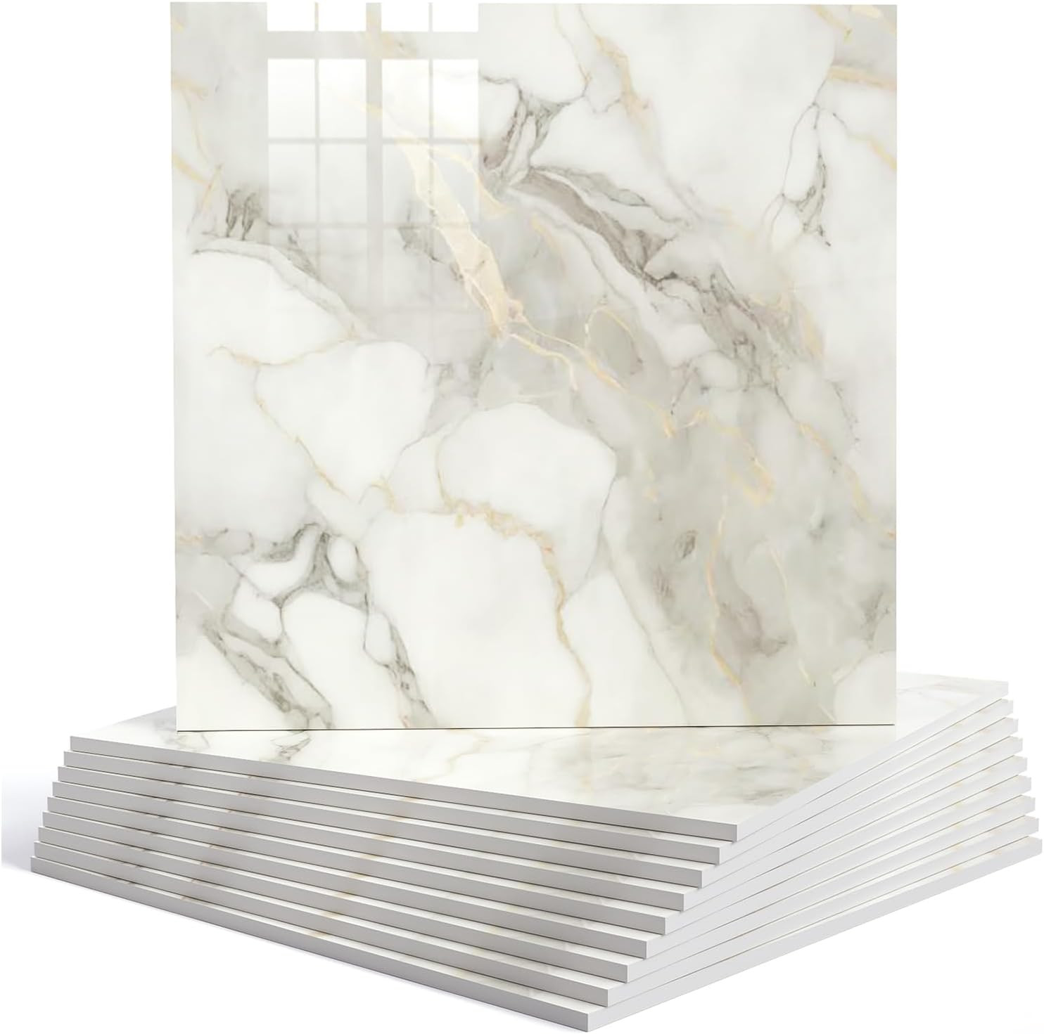 10Pcs Marble Peel and Stick Backsplash Waterproof Shower Wall Panels, PVC Foam W
