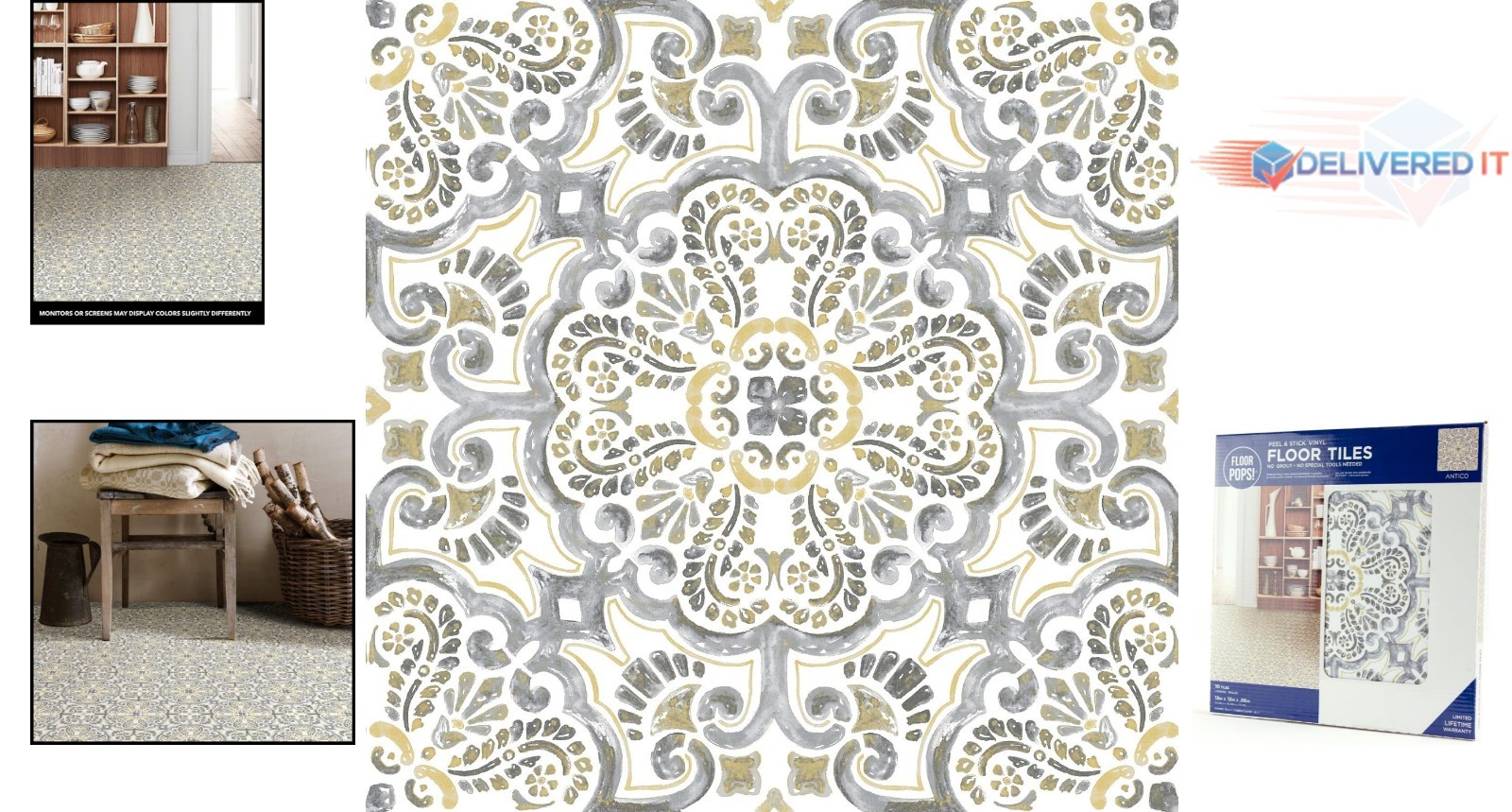 Stylish Antico Peel & Stick 12″ Vinyl Floor Tiles – Easy Installation – 10 Count