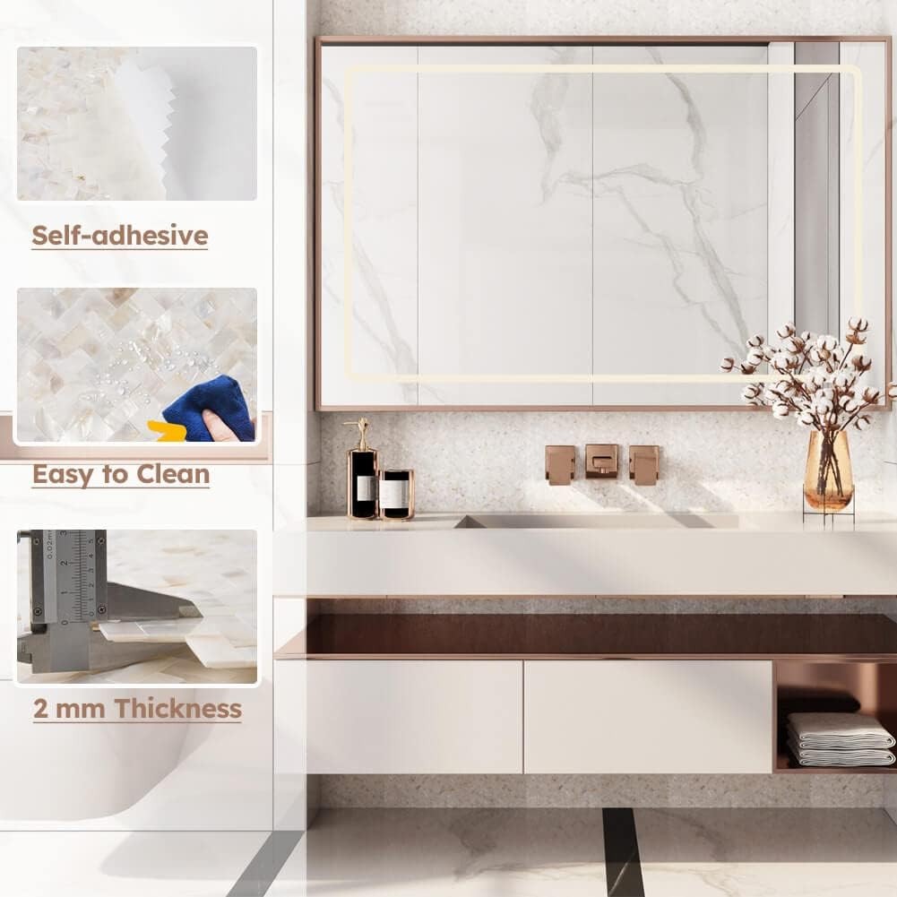 Peel and Stick Herringbone Mother of Pearl Tiles for Kitchen & Bath Decor