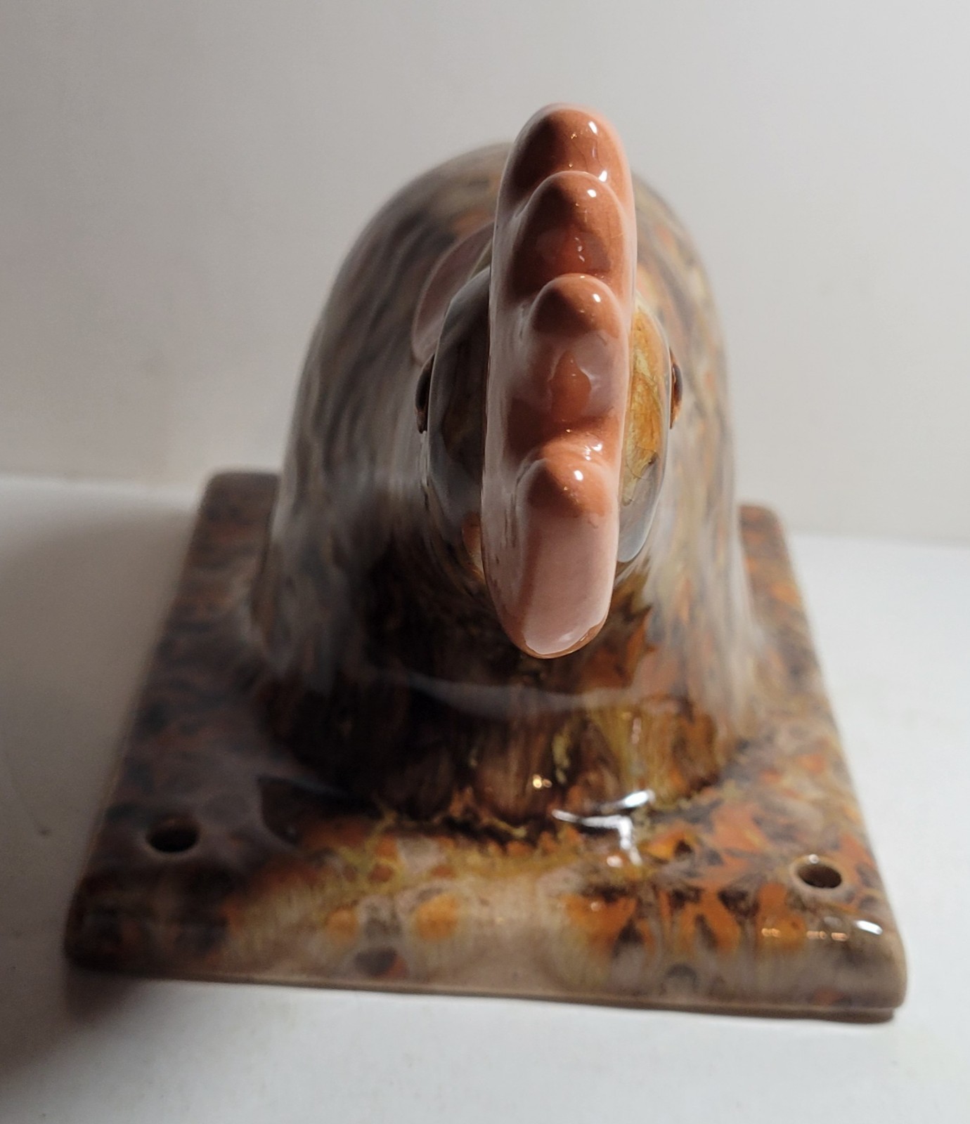Unque Ceramic Wall Tile 3D Chicken- Rooster Head Glass Eyes Makers Mark dL