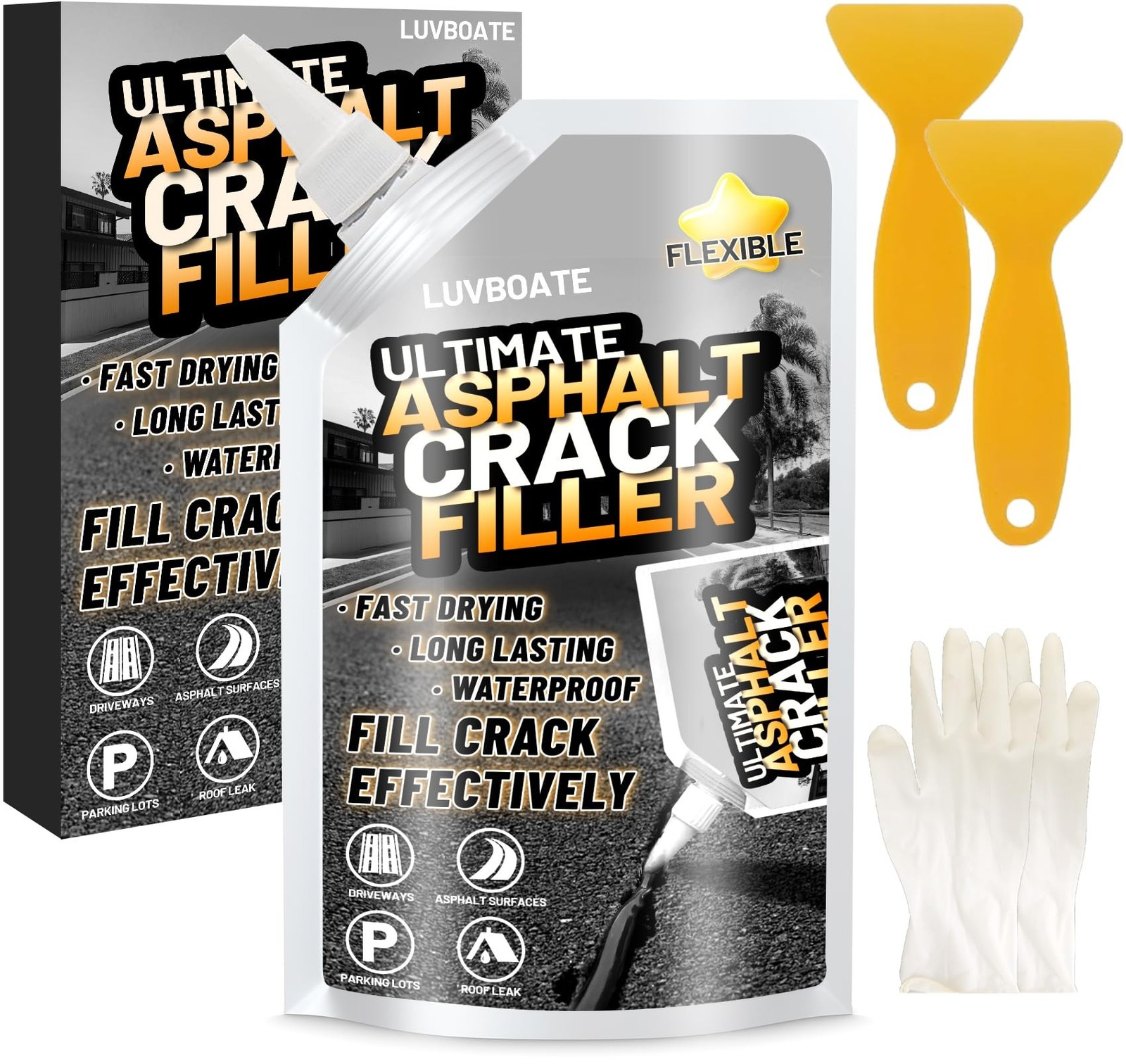 Asphalt Crack Filler, 1.5LB High Elasticity Driveway Crack Filler, Self Level…