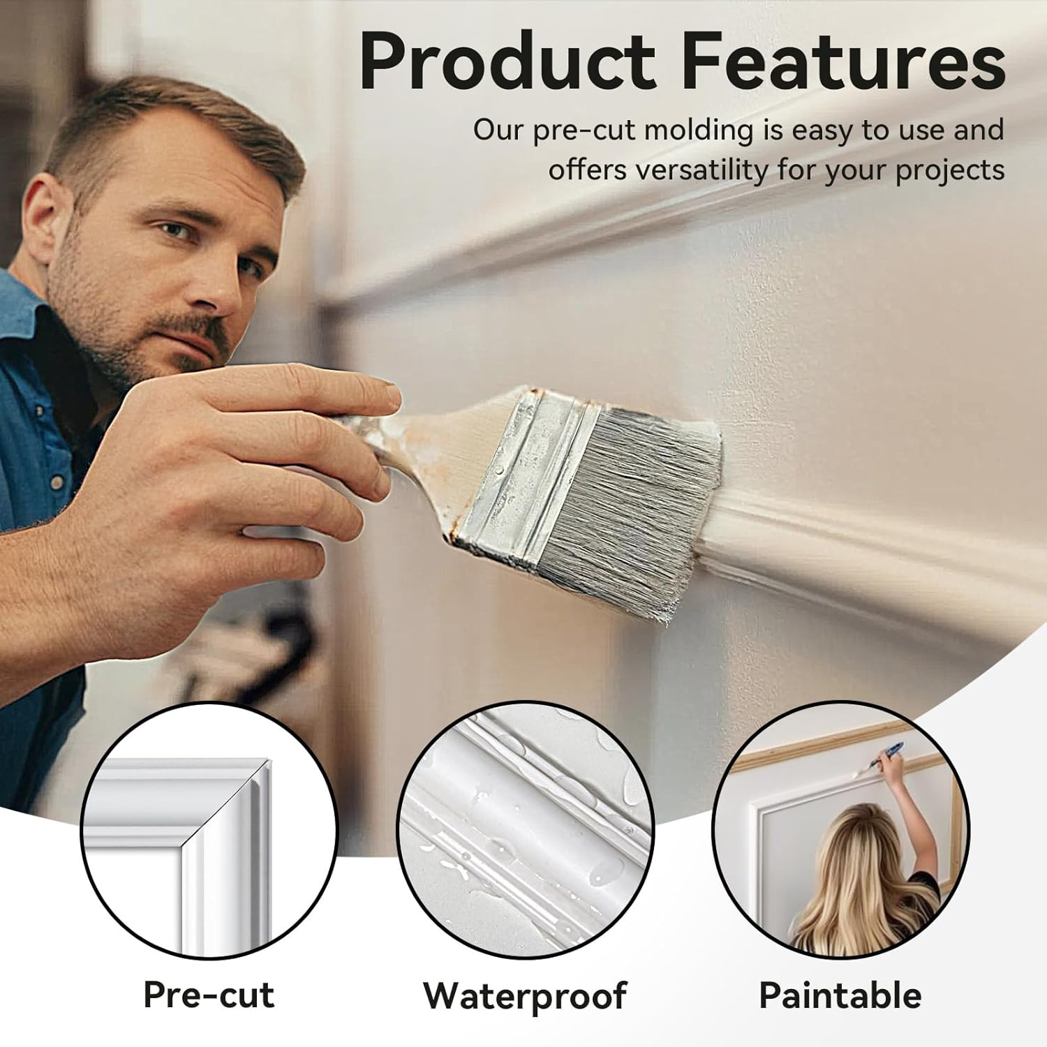 Peel and Stick Wall Molding Kit – Paintable Wainscoting Panels (3-Frame Set)