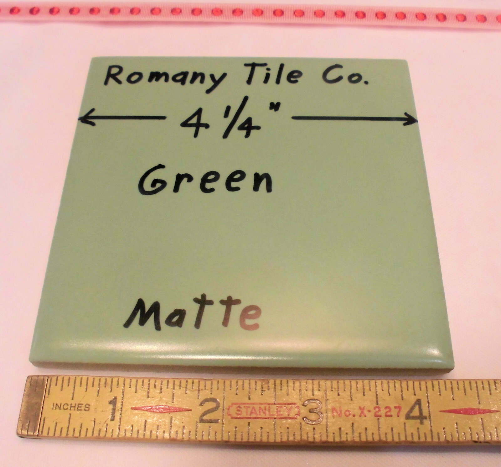 1 pc. Matte Ceramic Tile *Green* by The Romany Tile Co. 4-5/16″ Vintage NOS
