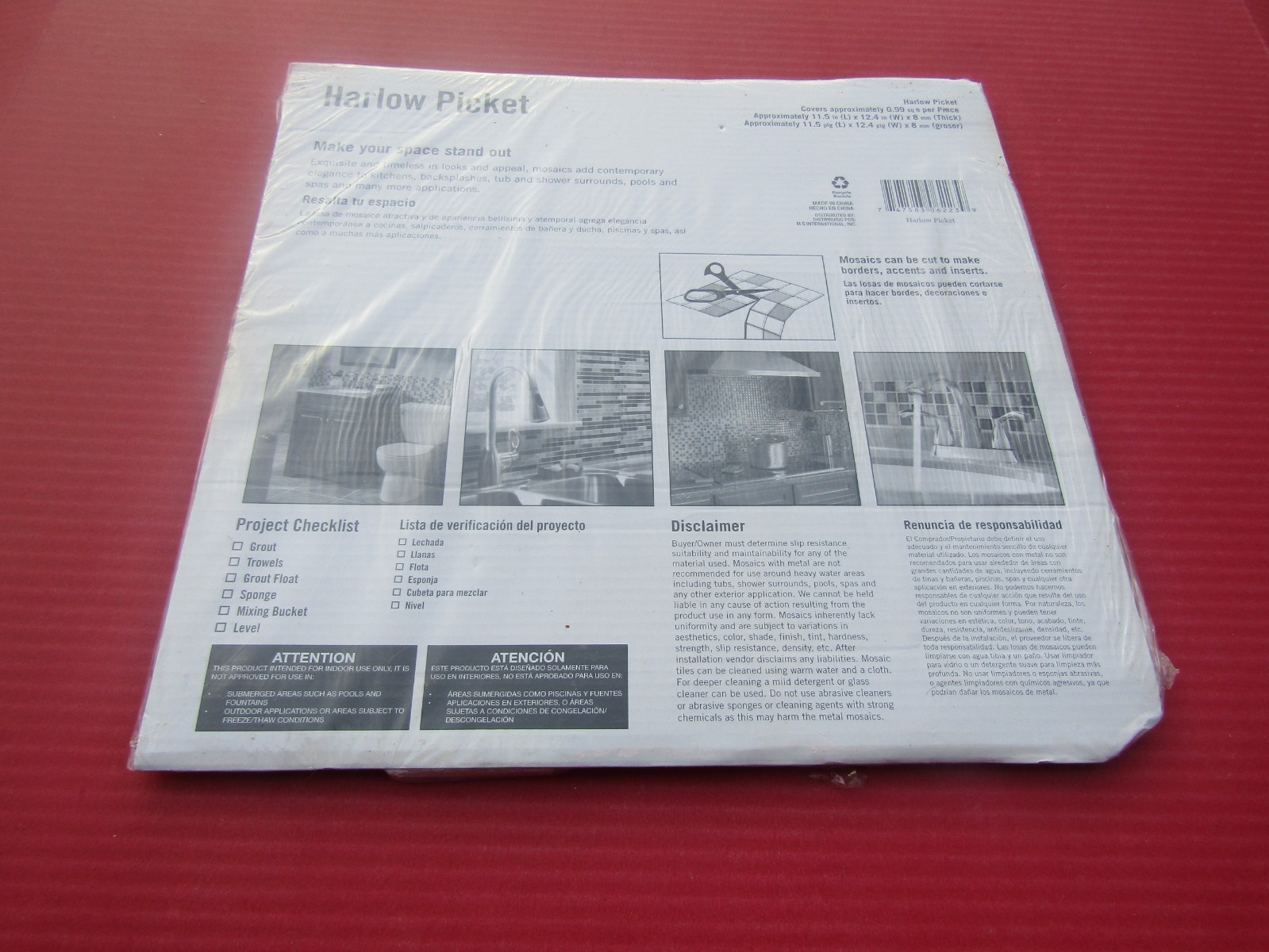 HARLOW PICKET Mosaic Tile 12 3/4″ x 12″ x 1/4″ NEW 747583062239 Gray & White