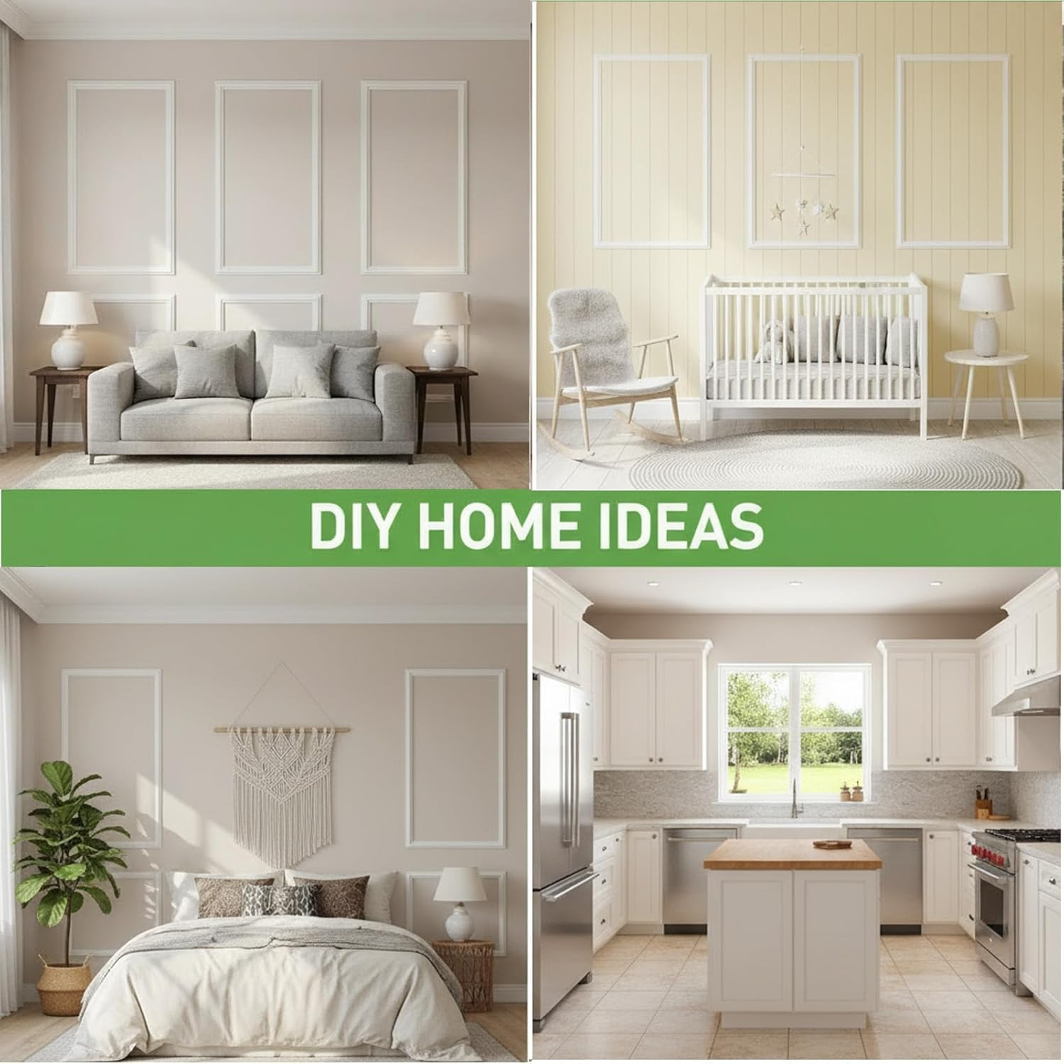 Peel and Stick Wainscoting Panels – Pre-Cut Wall Molding Kit, 3 Set 54×24 In