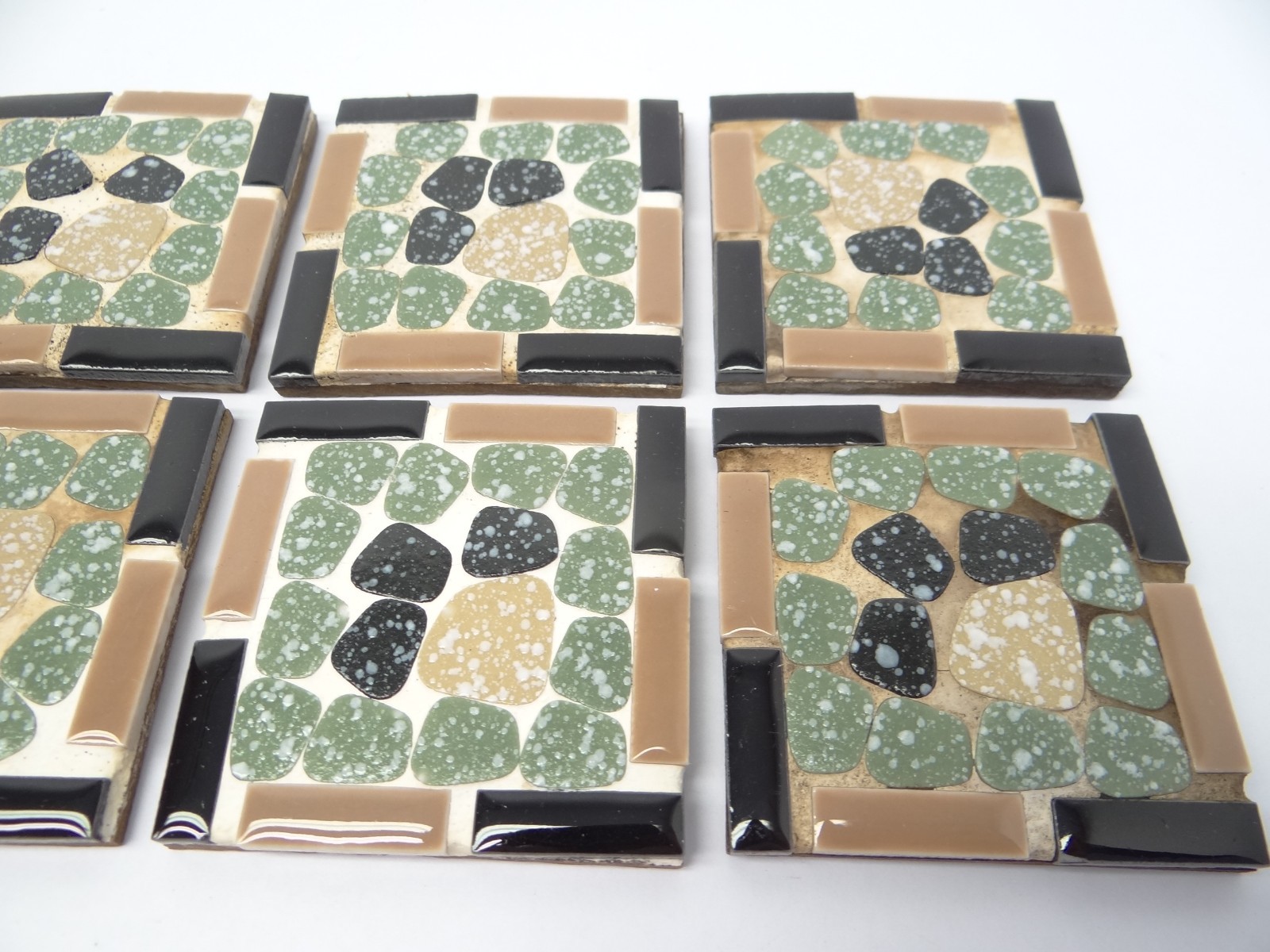 Small Modern Brown Black Green 2.75” x 2.75” Square Decorative Tiles