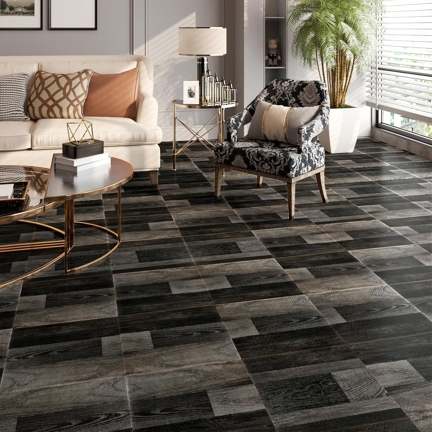 6″X36″ 35 Pcs Black Hard Wood Vinyl Flooring Planks Peel and Stick