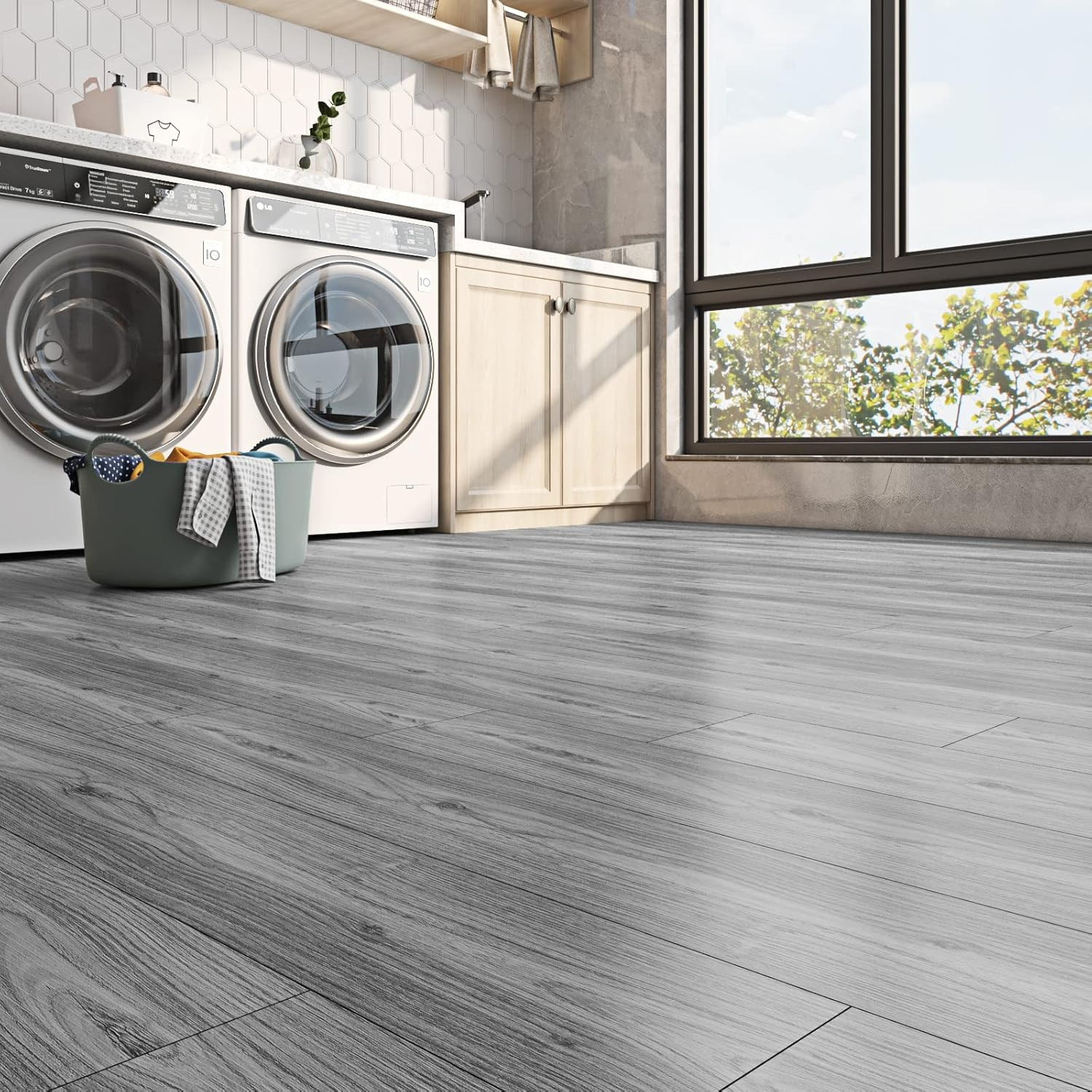 6″x36″ Grey Wood Peel and Stick Floor Tile Natural Wood Vinyl Flooring Peel and