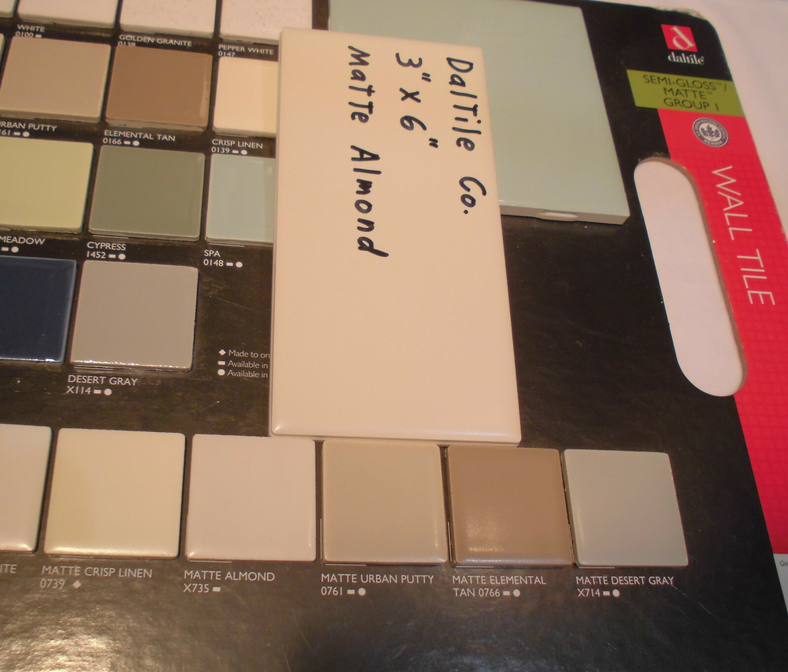 1 pc. *Matte Almond* #K165* 3″ X 6″ Ceramic Tile by Daltile Co. New Stock