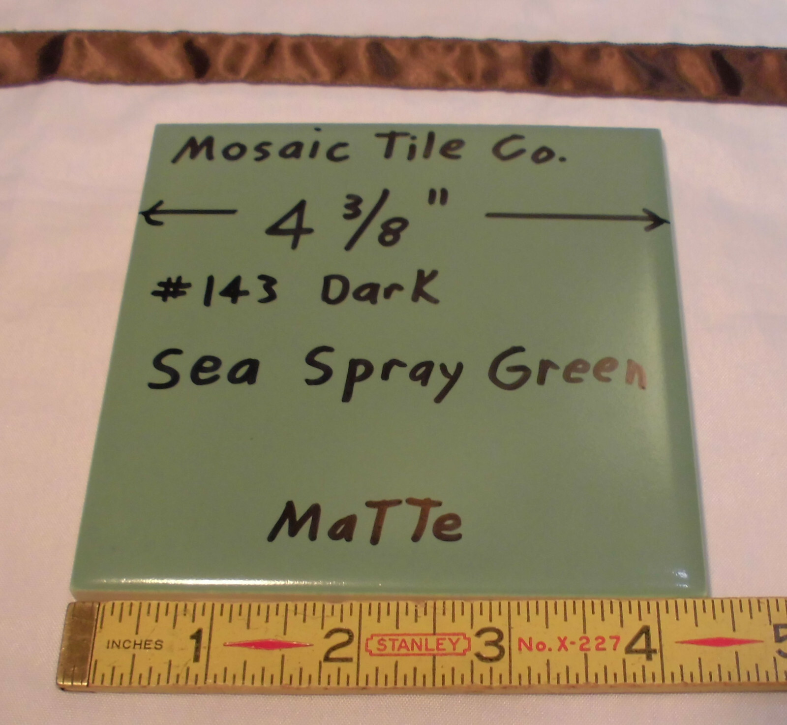 1 pc. *Dark Sea Spray Green* Matte Ceramic Tile 4-3/8″ by The Mosaic Co. “NOS”