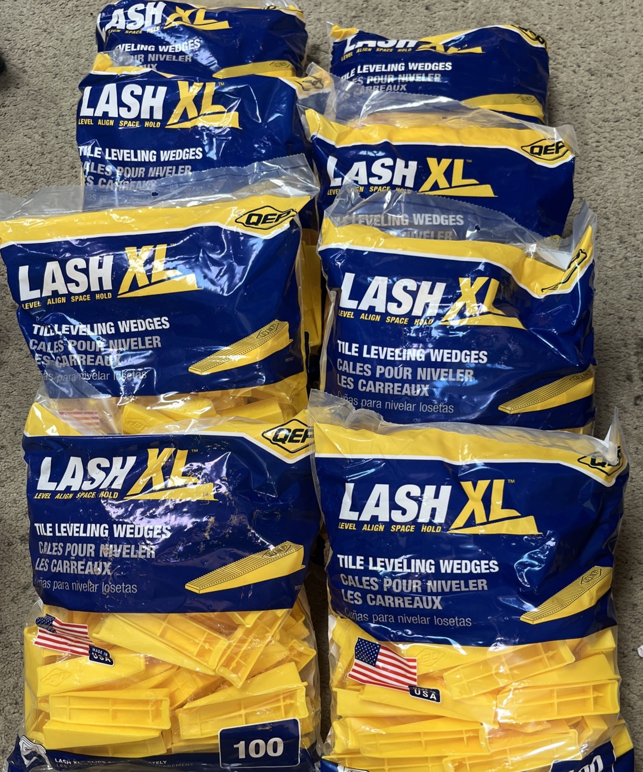 QEP LASH XL Yellow .54 in. W Plastic Wedges Tile Leveling System (8BAG of 100pk)