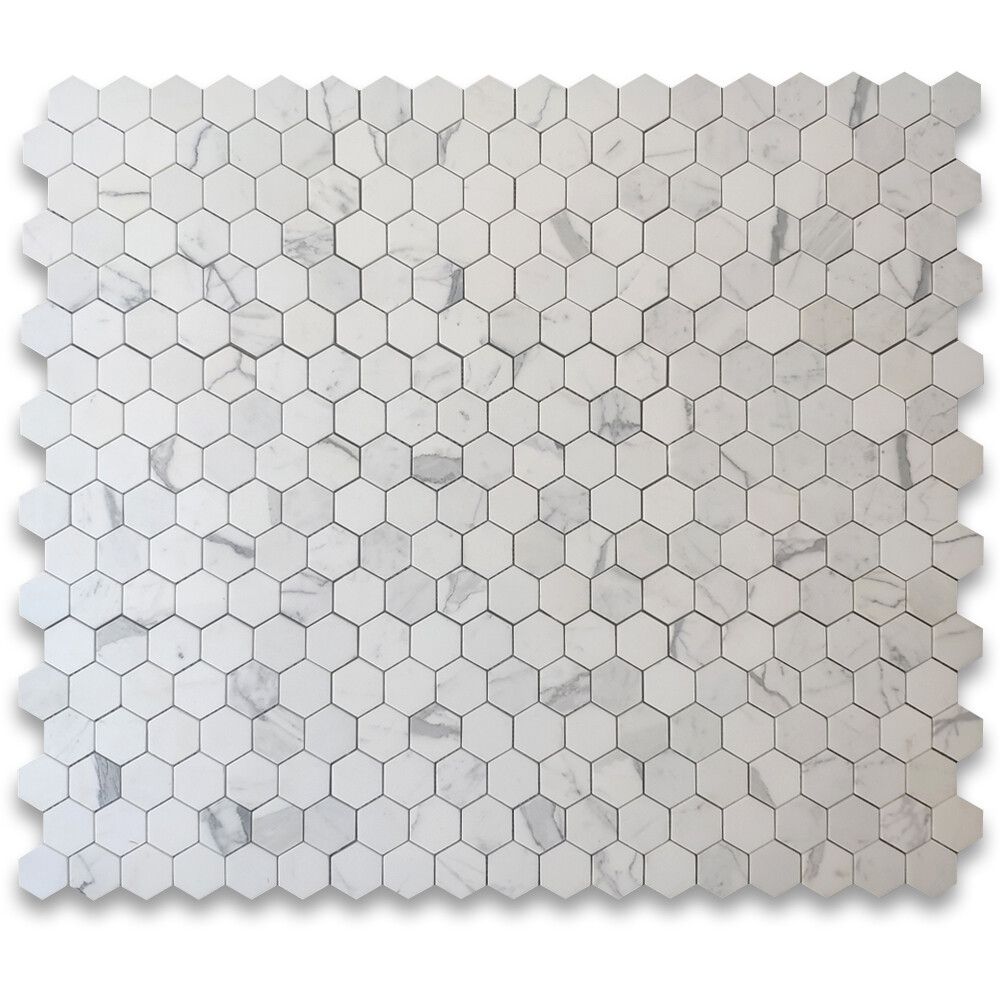 L32XH Statuary White Statuario Italian Marble 2″ Hexagon Mosaic Tile Honed