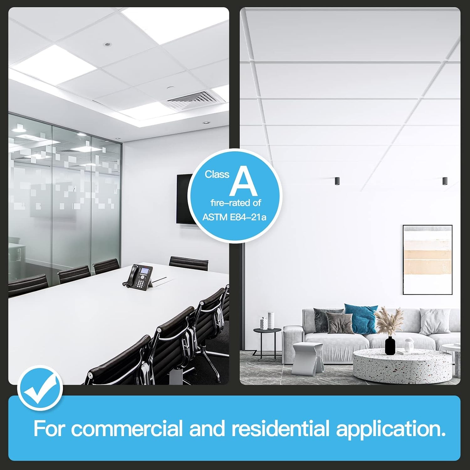 2x4ft Smooth Drop Ceiling Tile Fire Rated Waterproof Reusable Panels