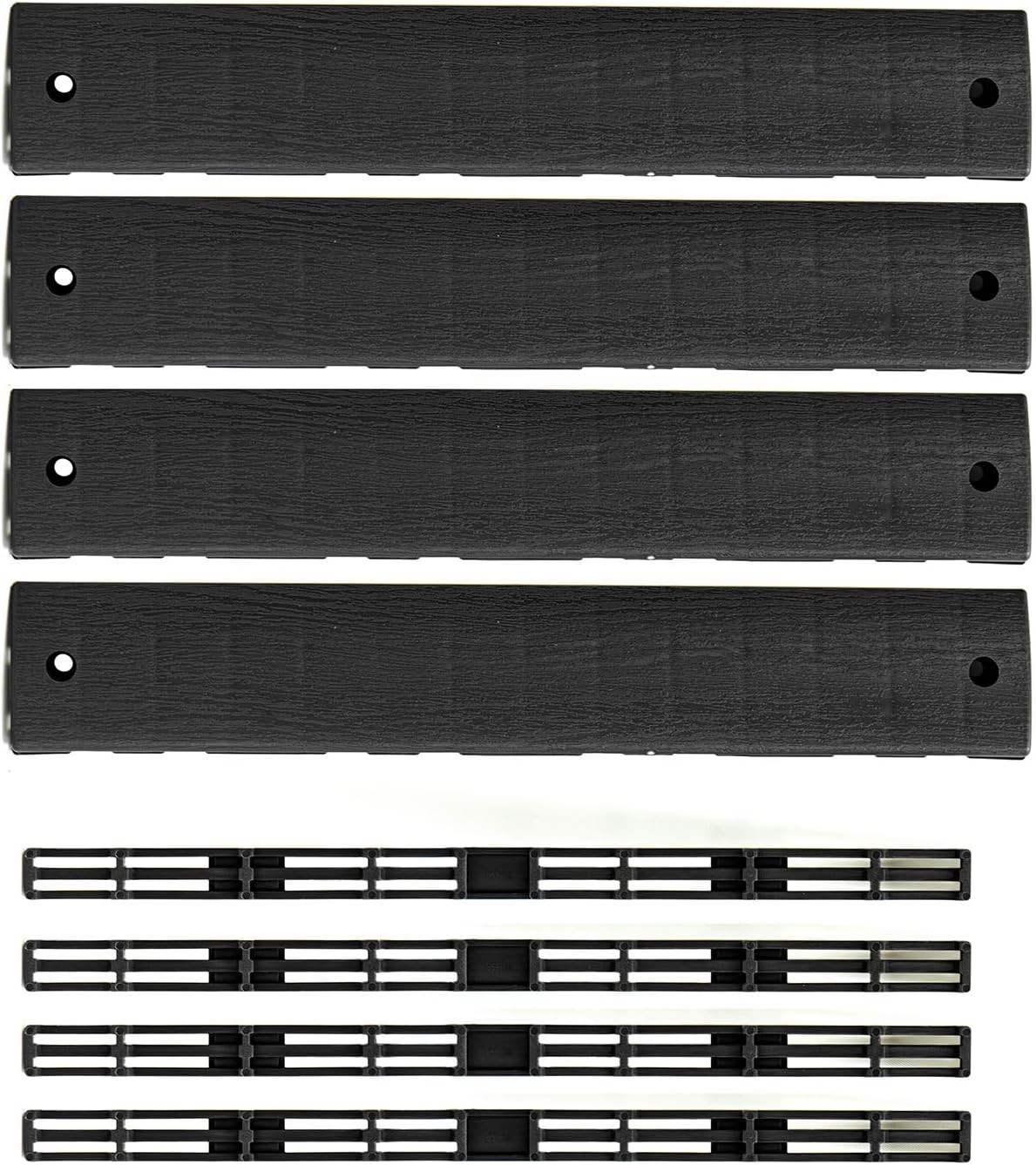 Compact Pack of 4 Interlocking Dark Grey Deck Edge Tiles – Easy Drainage Design