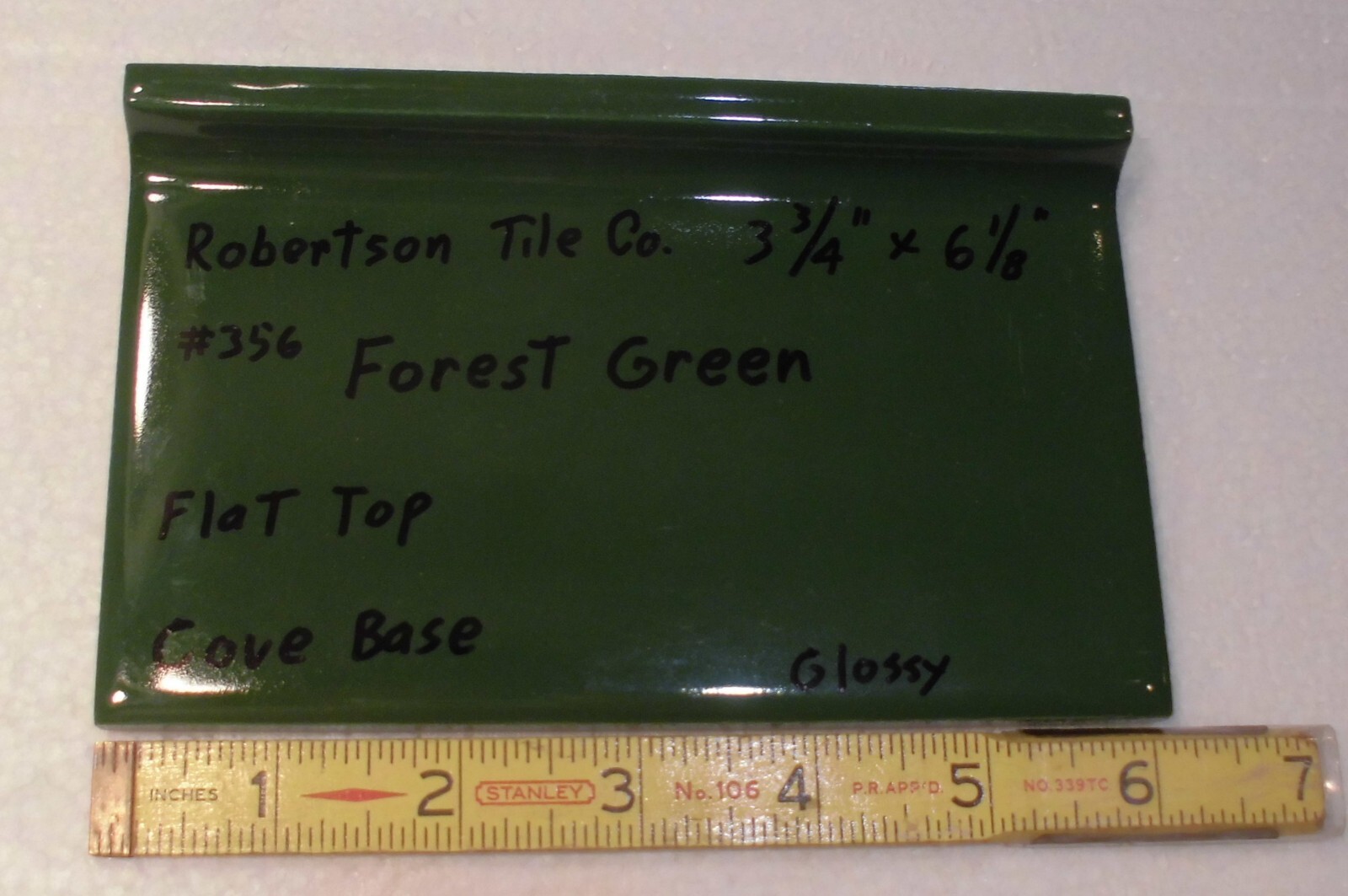 1 pc. Forest Green 4” X 6” Ceramic Cove Base Tile by Robertson Co. Stack-on-Top
