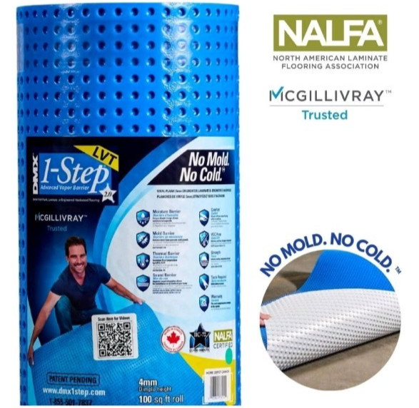 DMX 1-STEP Flooring Underlayment 29’L x 42″W Moisture Resistant Blue (100 Sq.Ft)