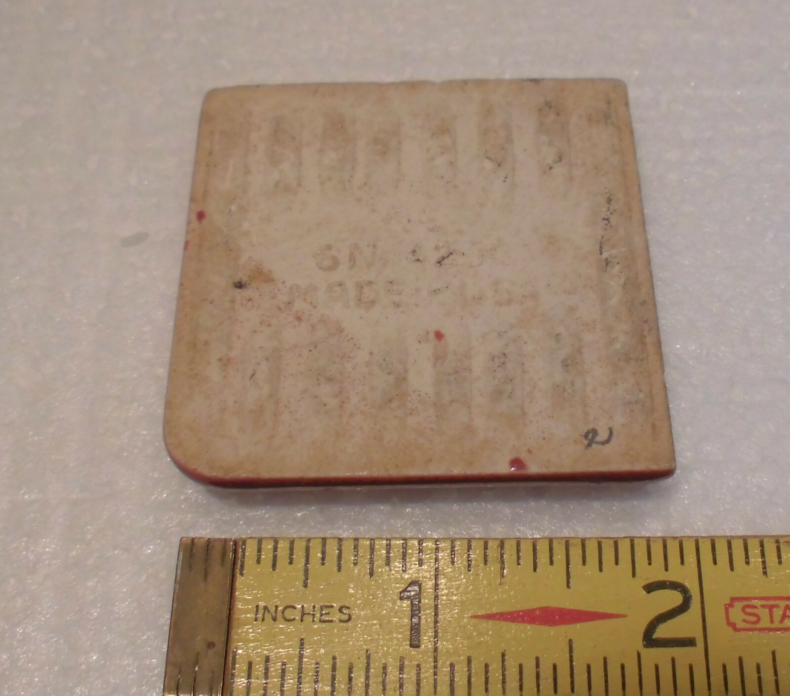Burgundy 2″ X 2″ X 5/16″ Ceramic Surface Bullnose Corner Tile; made 1940’s