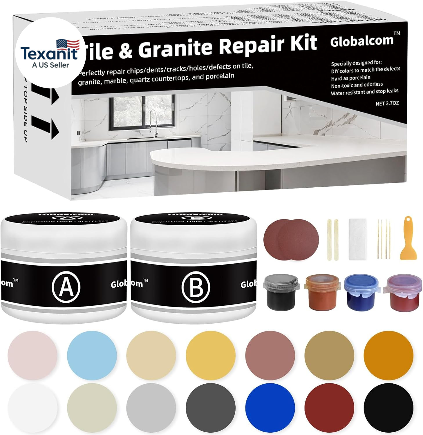 Tile and Granite/Marble Repair Kit, Porcelain Stone and Quartz Countertops Repai