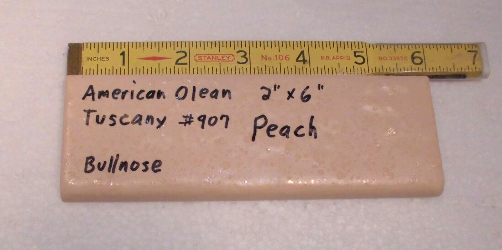 1 pc. Ceramic Bullnose Tile: 2” X 6″ Tuscany Peach #907 by American Olean: NEW