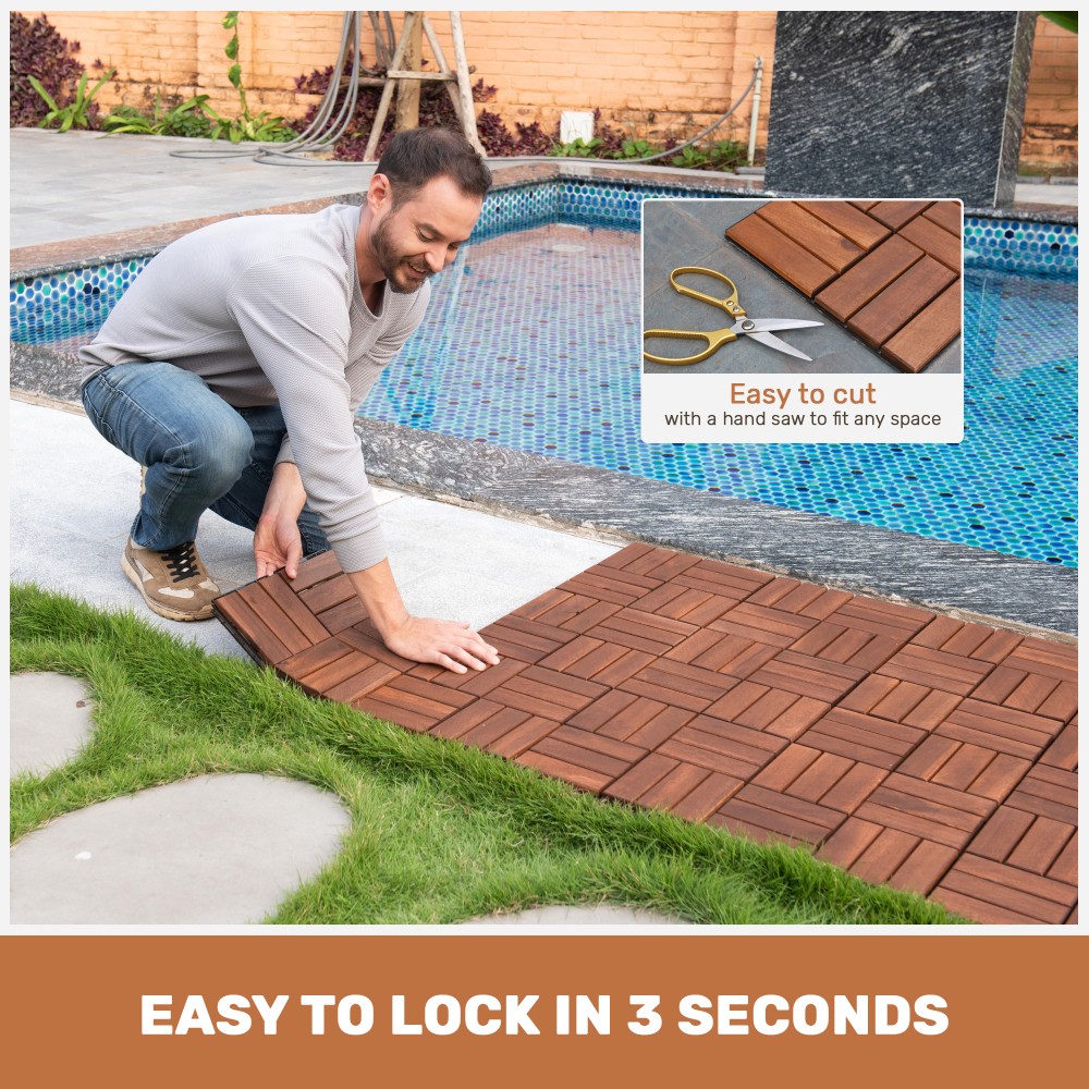 30pcs Acacia Wood Deck Tile Interlocking Flooring Pavers Tiles Outdoor Patio
