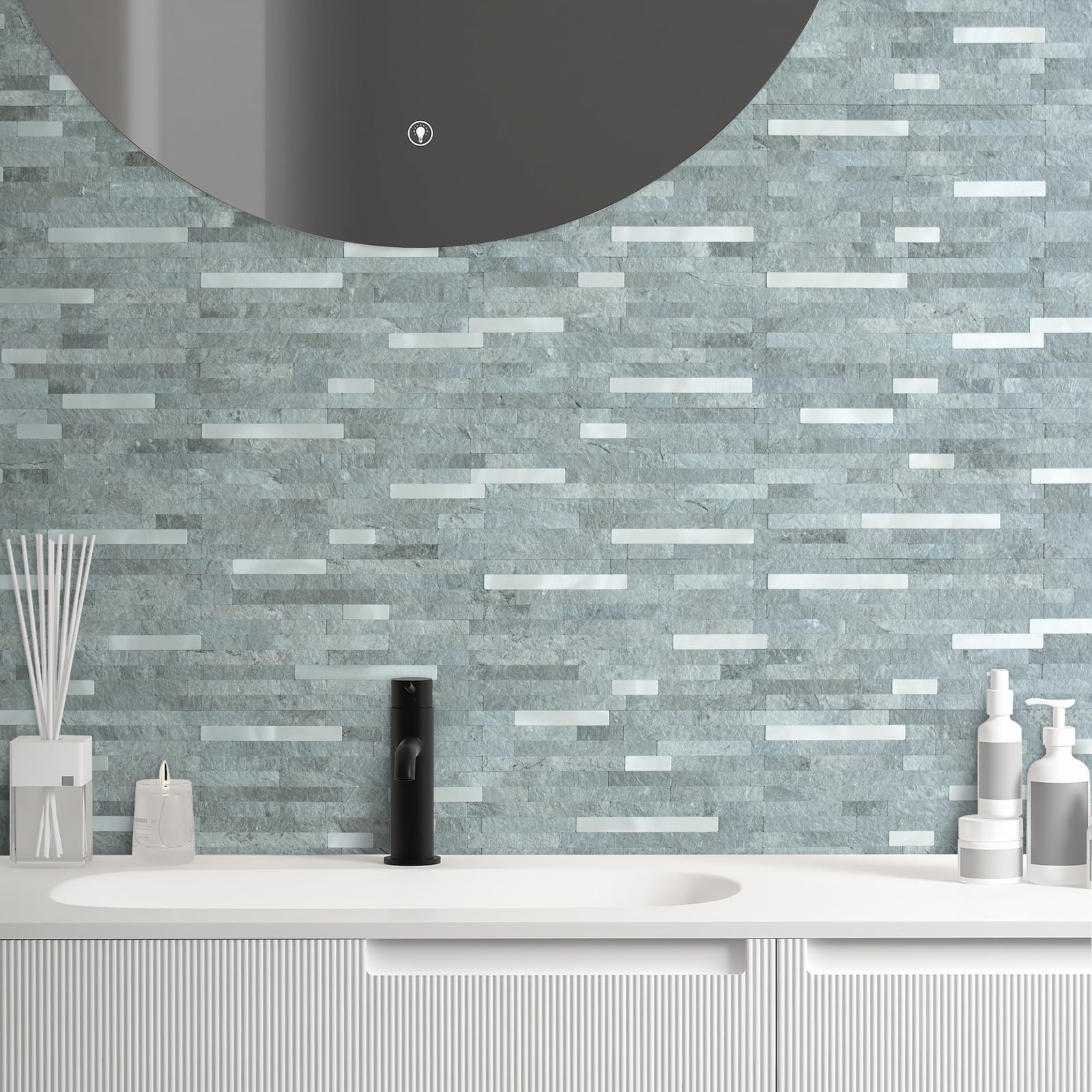 AULIGET 20 Sheets Mountain Rock Peel and Stick Backsplash, PVC Mixed Metal Go…