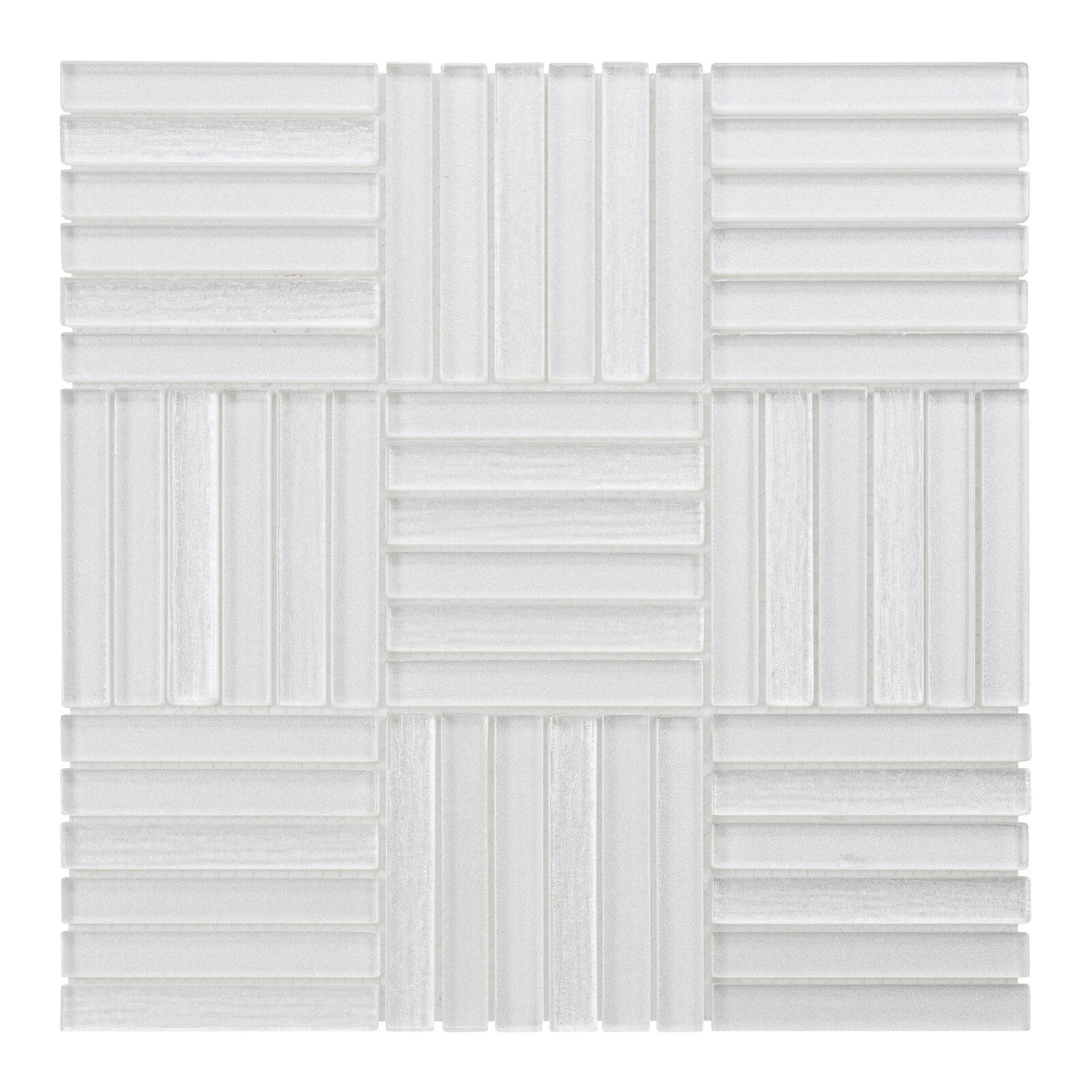 White Cold Spray Crystal Glass Basketweave Parquet Mosaic Tile Wall Backsplash