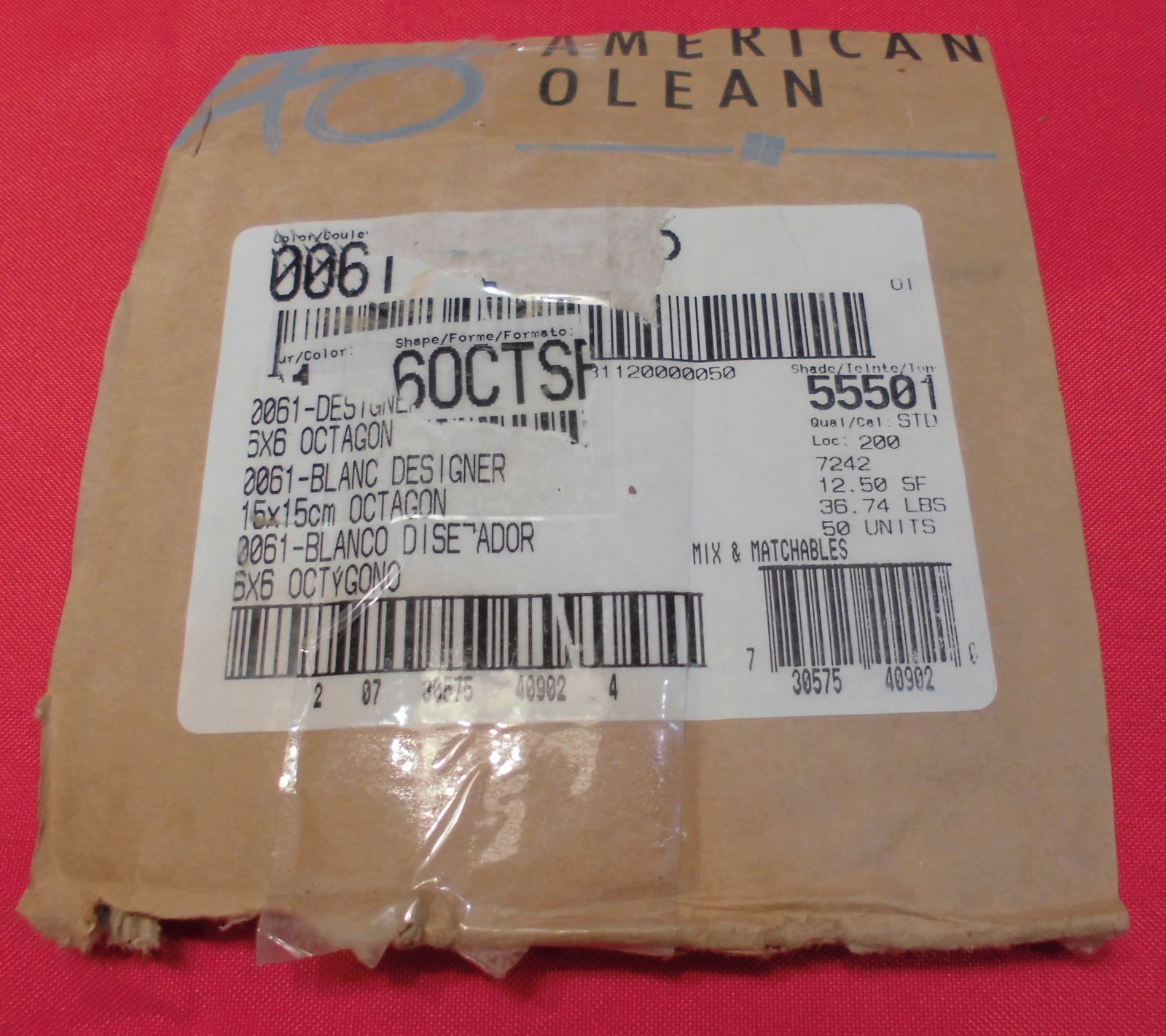 *Designer White* Matte Ceramic Floor Tile, Clipped by American Olean 6″ *NOS*