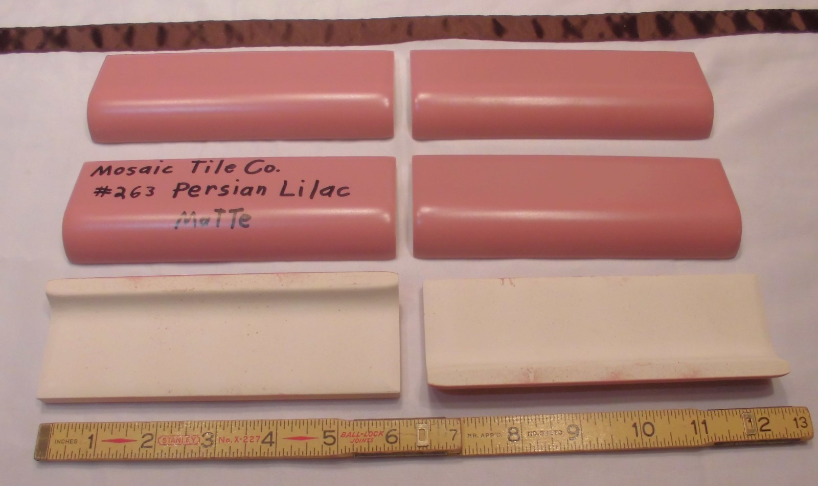 6 pcs. *Dark Lilac* Ceramic Radius bullnose Cap Tiles by The Mosaic Co. “NOS”