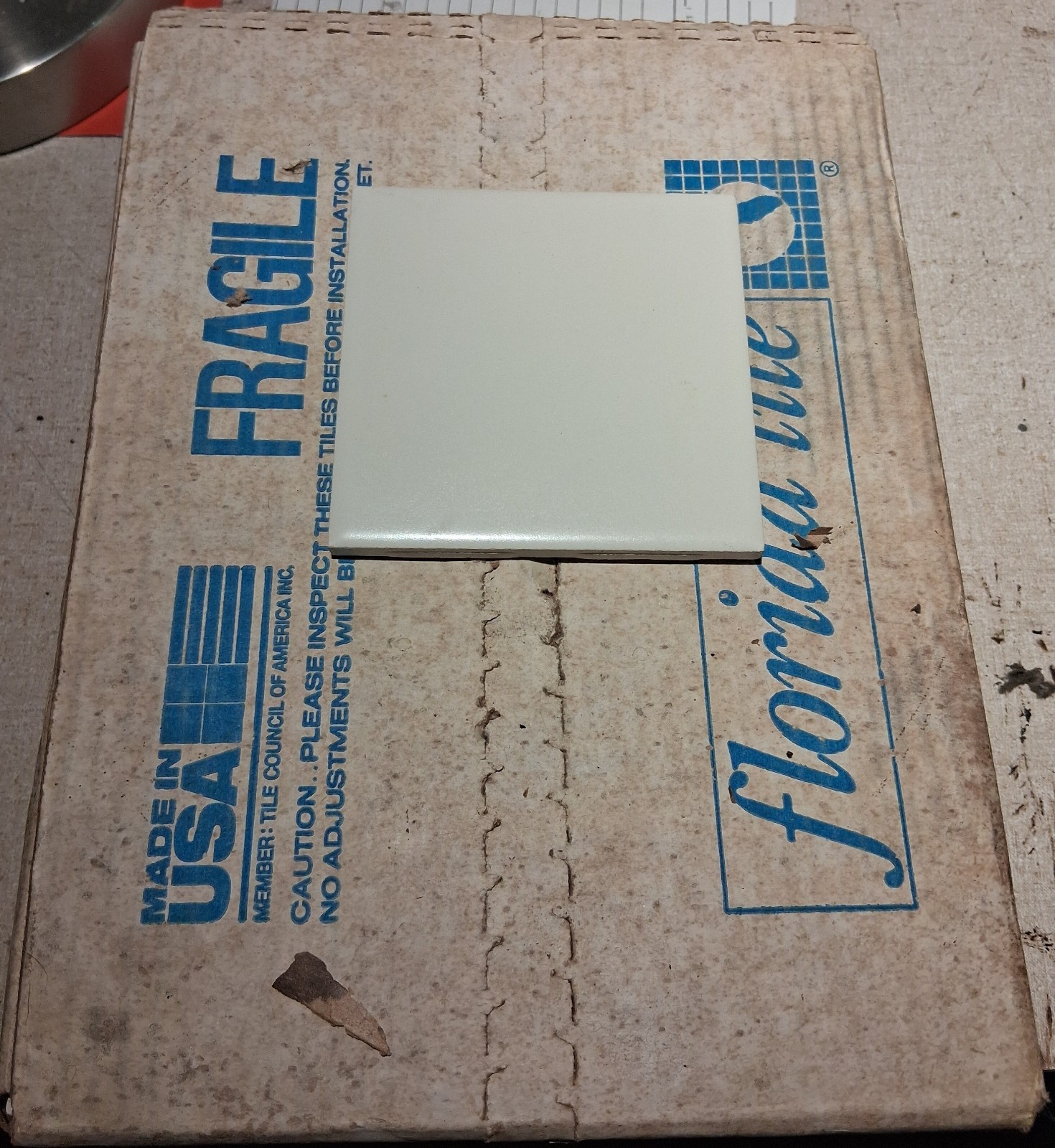 Vintage NOS Florida Tile 735 Matte Almond 4 3/8″S Ceramic Full Box 10 SQ FT