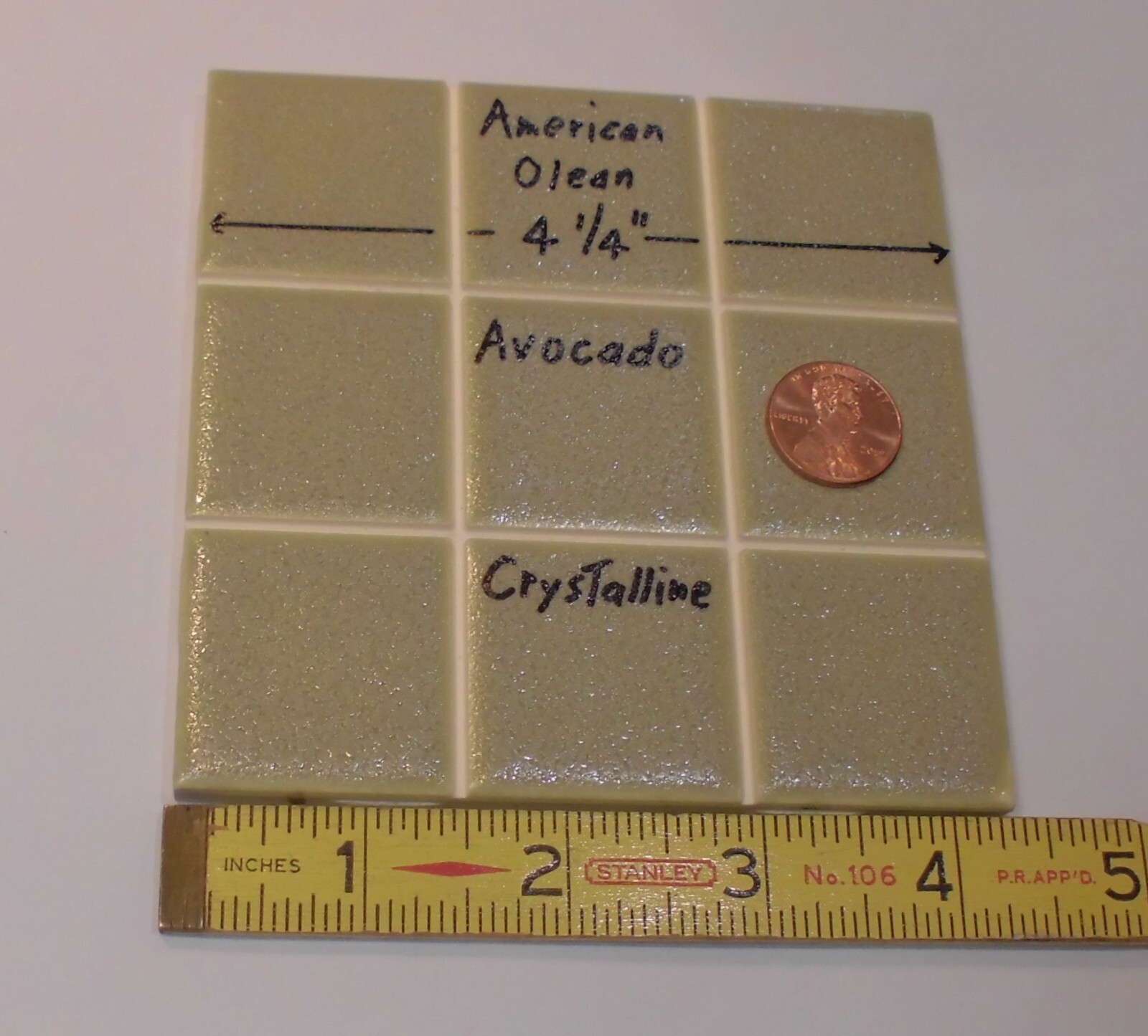 1 pc. Ceramic Tile *Avocado-Green* 9th Scored Crystalline: American Olean 4-1/4″