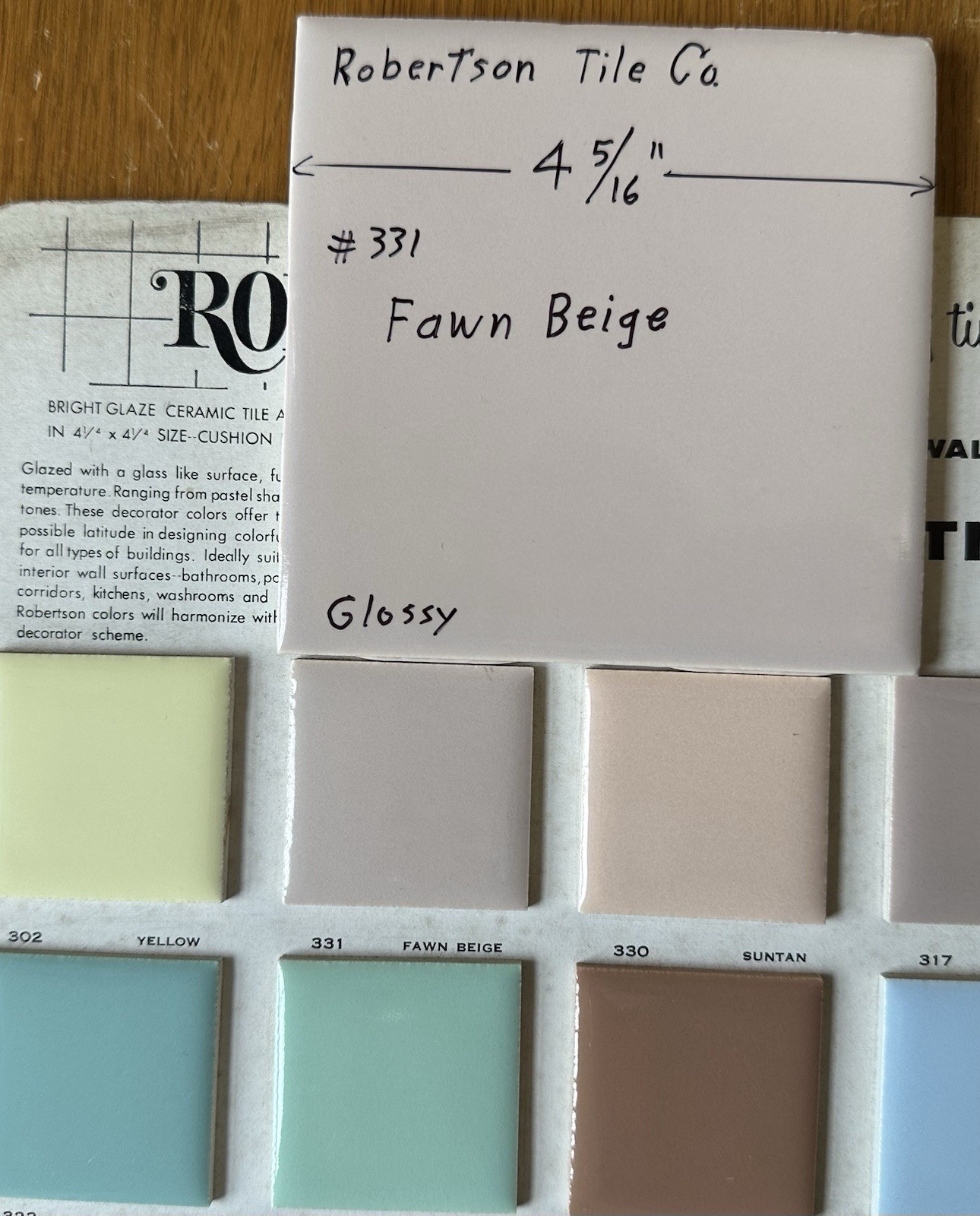1 pc. Fawn Beige: 4-5/16″ Glossy Ceramic Tile, by Robertson Tile Co. light brown